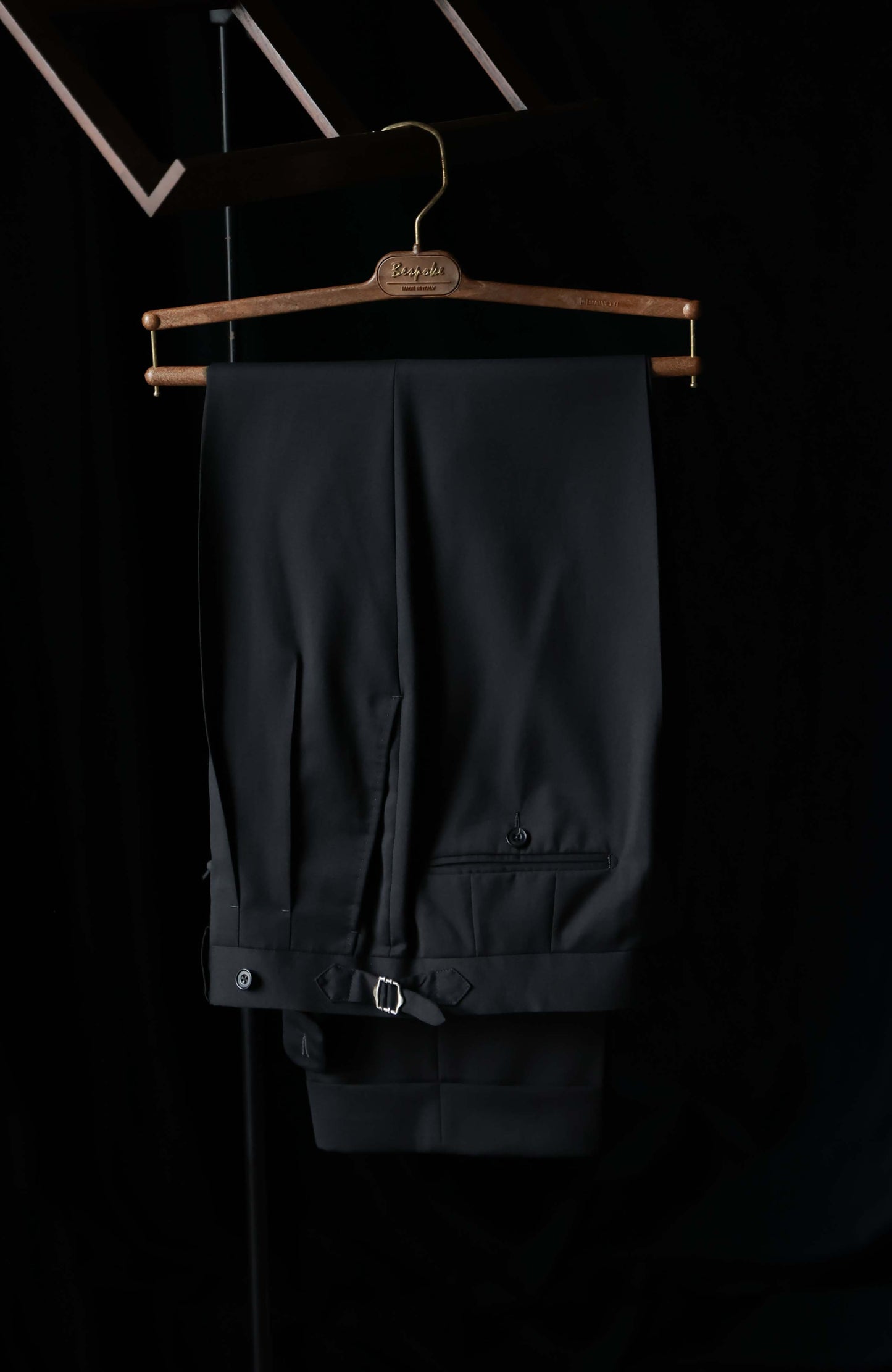 Tollegno 1900 High-Waisted Suit Trousers with Parisian Side Adjusters — Midnight Black