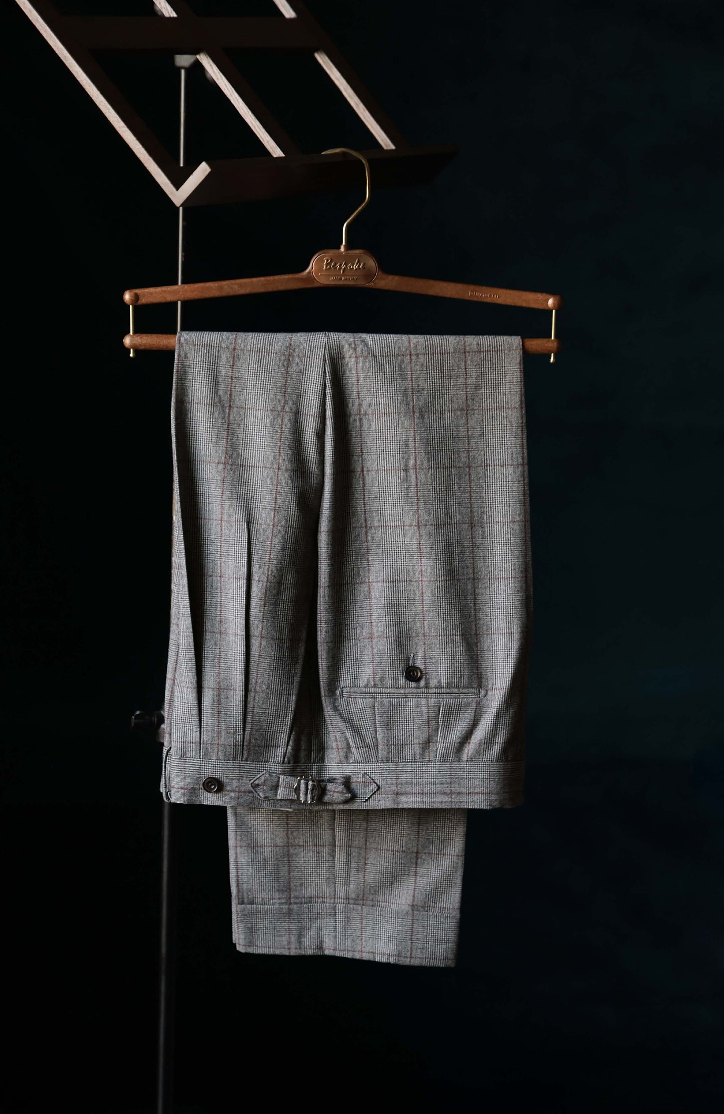 High-Waisted Flannel Suit Trousers with Parisian Side Adjusters — Prince of Wales Check