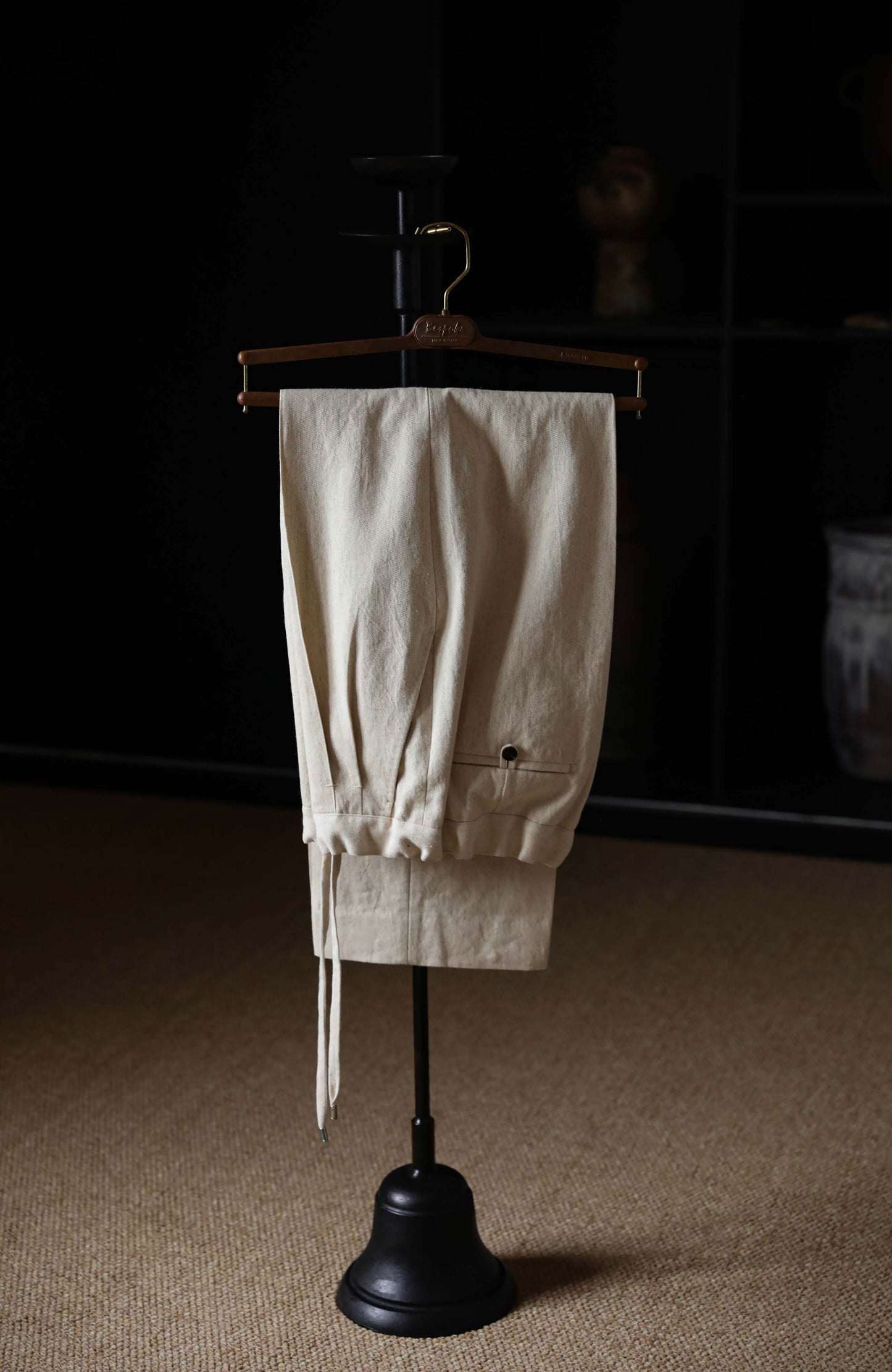 Heavyweight Linen Elasticated Waist with Drawstring Trousers — Oat Beige