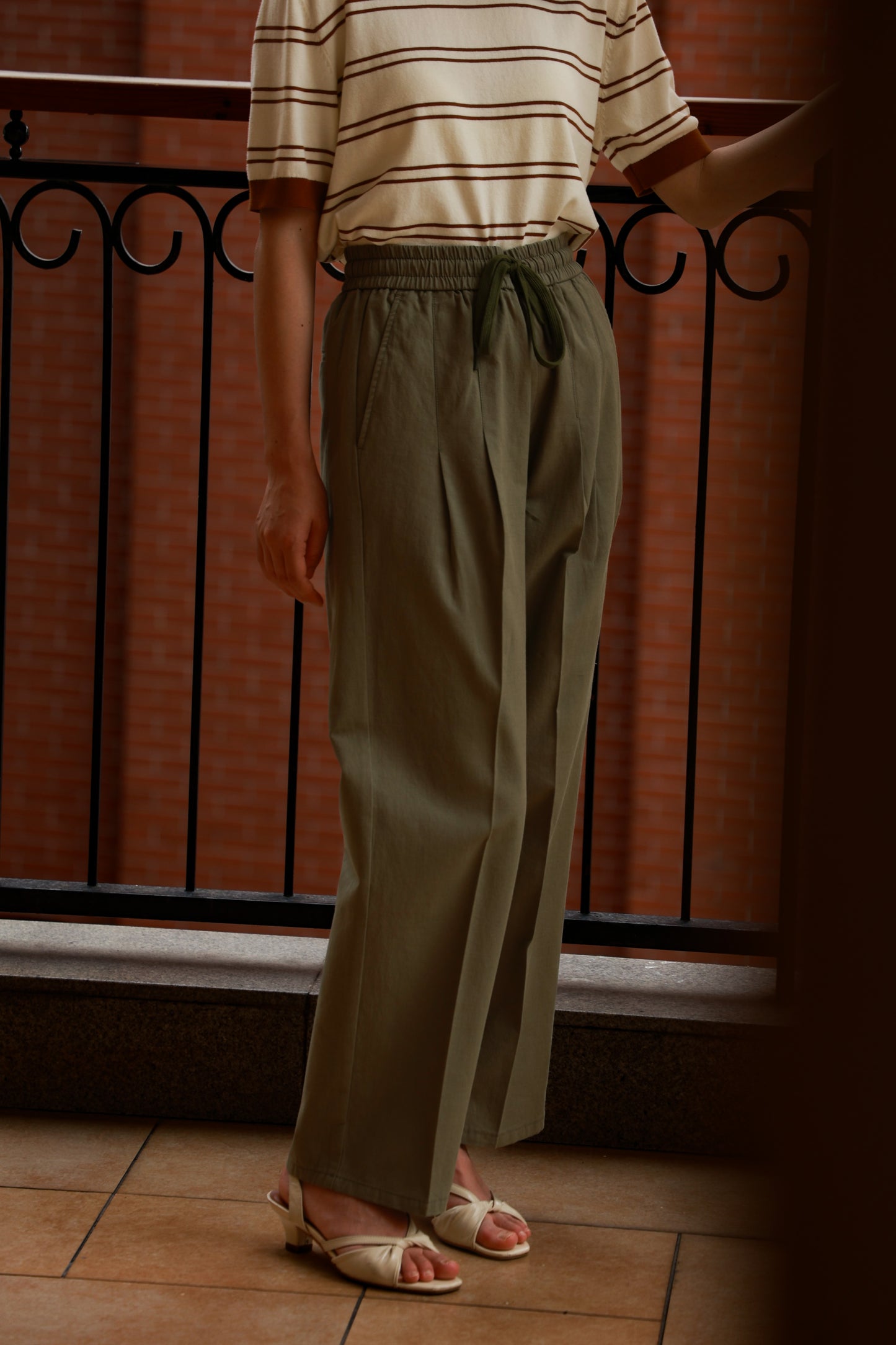 「Springwater Sencha」Linen-Cotton Drawstring Pants