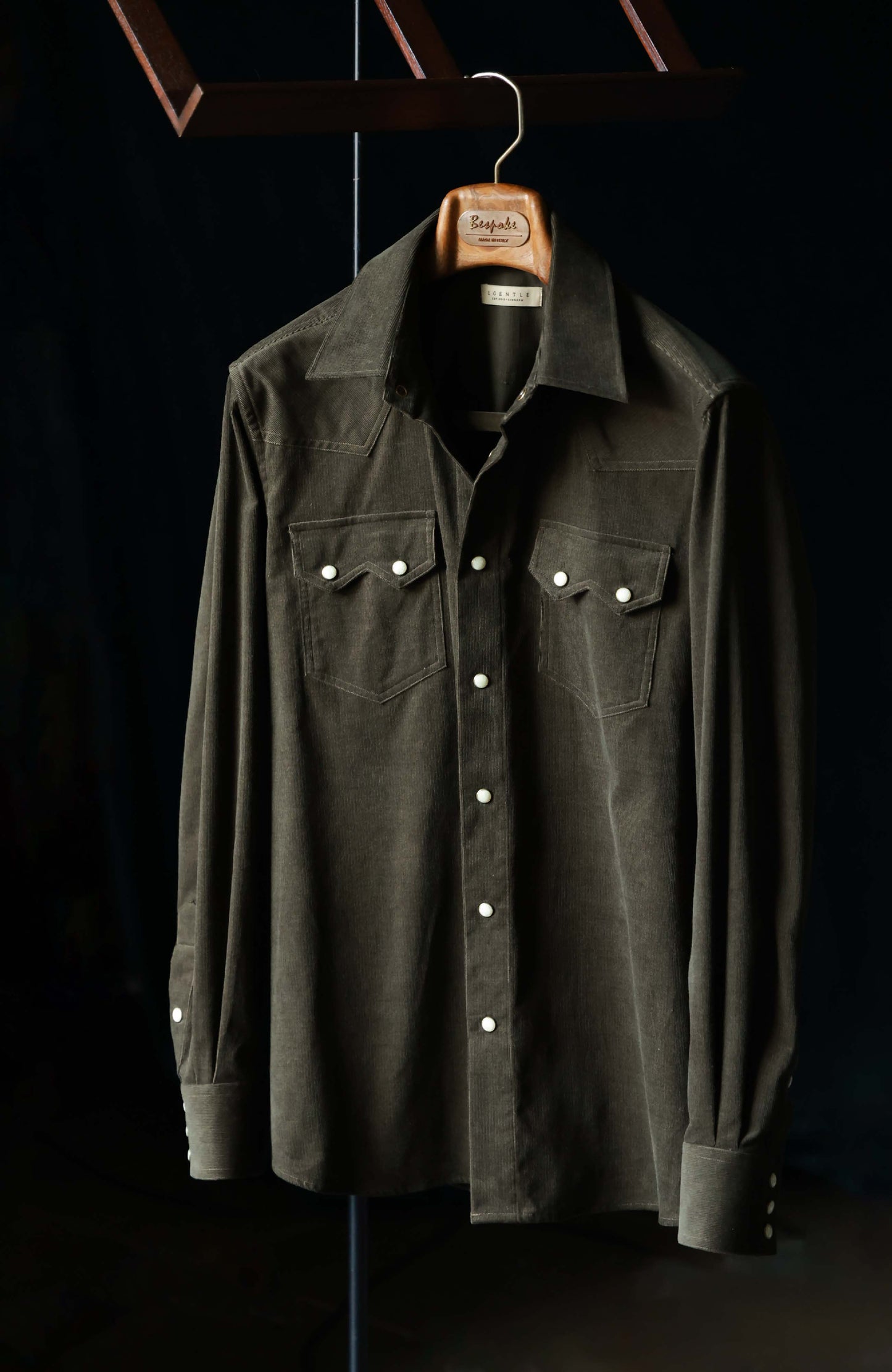 Western Collar Long-Sleeve Shirt(21-Wale Japanese Corduroy) — Pine Green