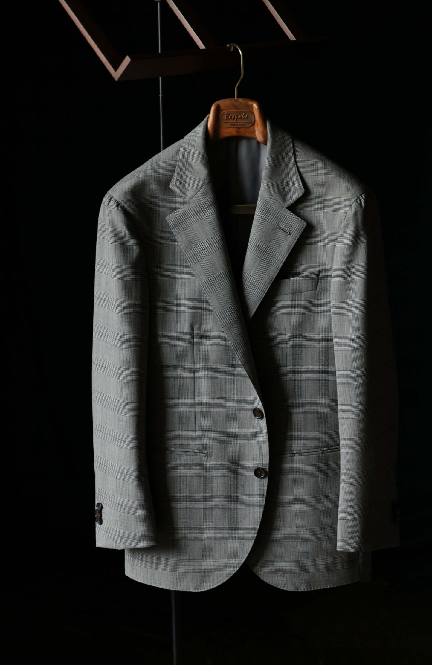 Half-Canvas Single-Breasted Suit Jacket — Grey Prince of Wales Check