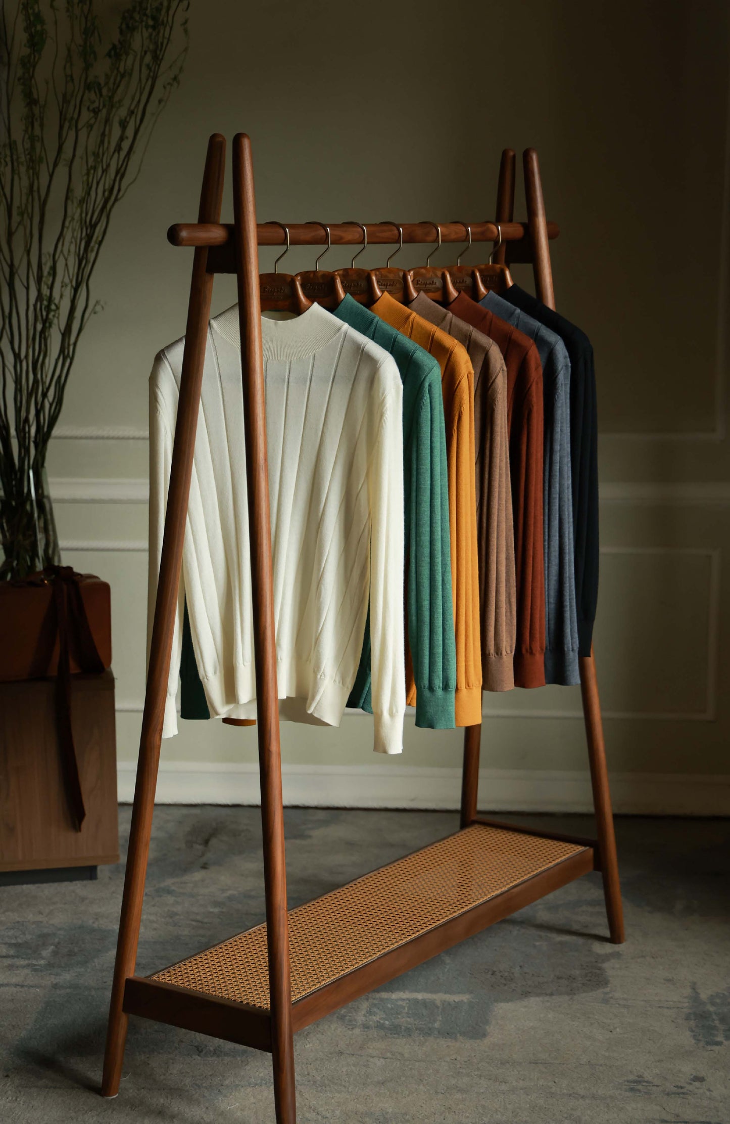 100% Merino Wool Ribbed Mock Neck Sweater — Moss Green