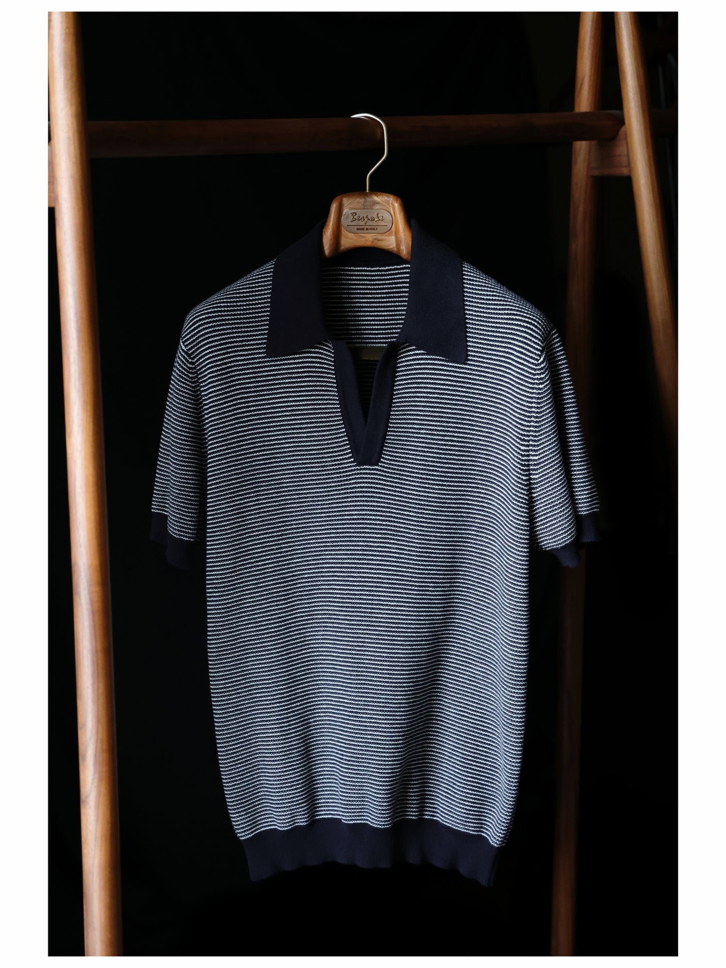 Open Collar Cotton Knitted Polo Indigo