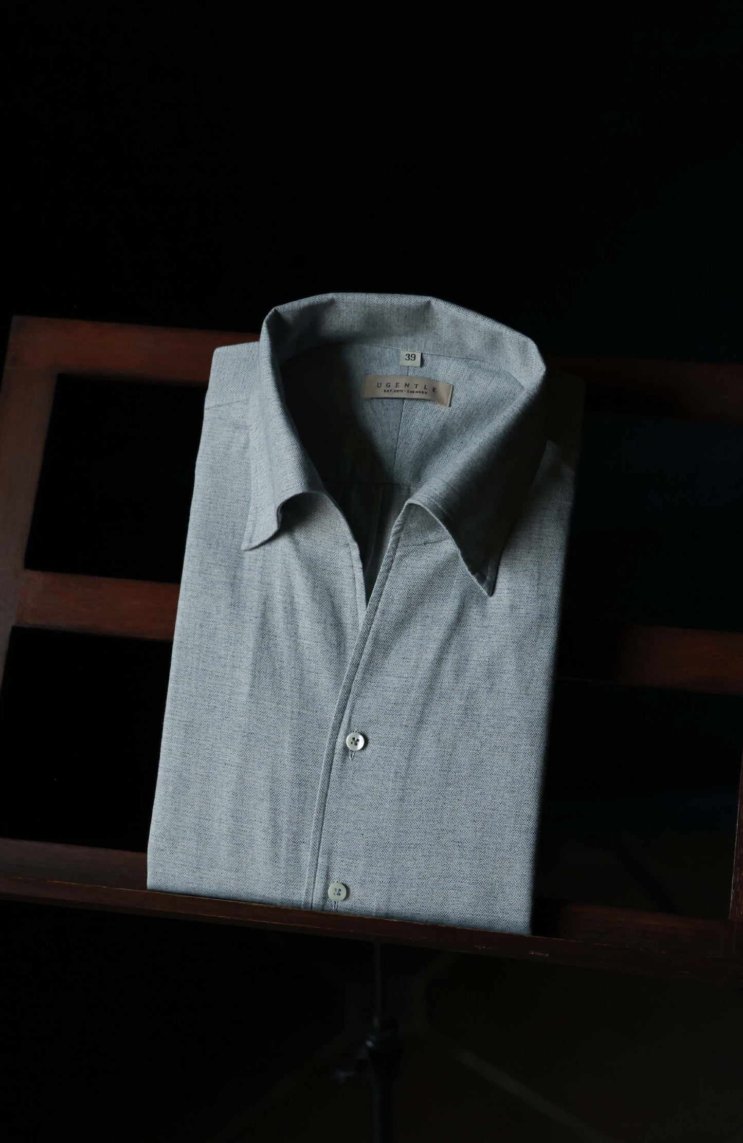 Brushed Cotton One-Piece Collar Shirt — Meteorite Grey Barleycorn
