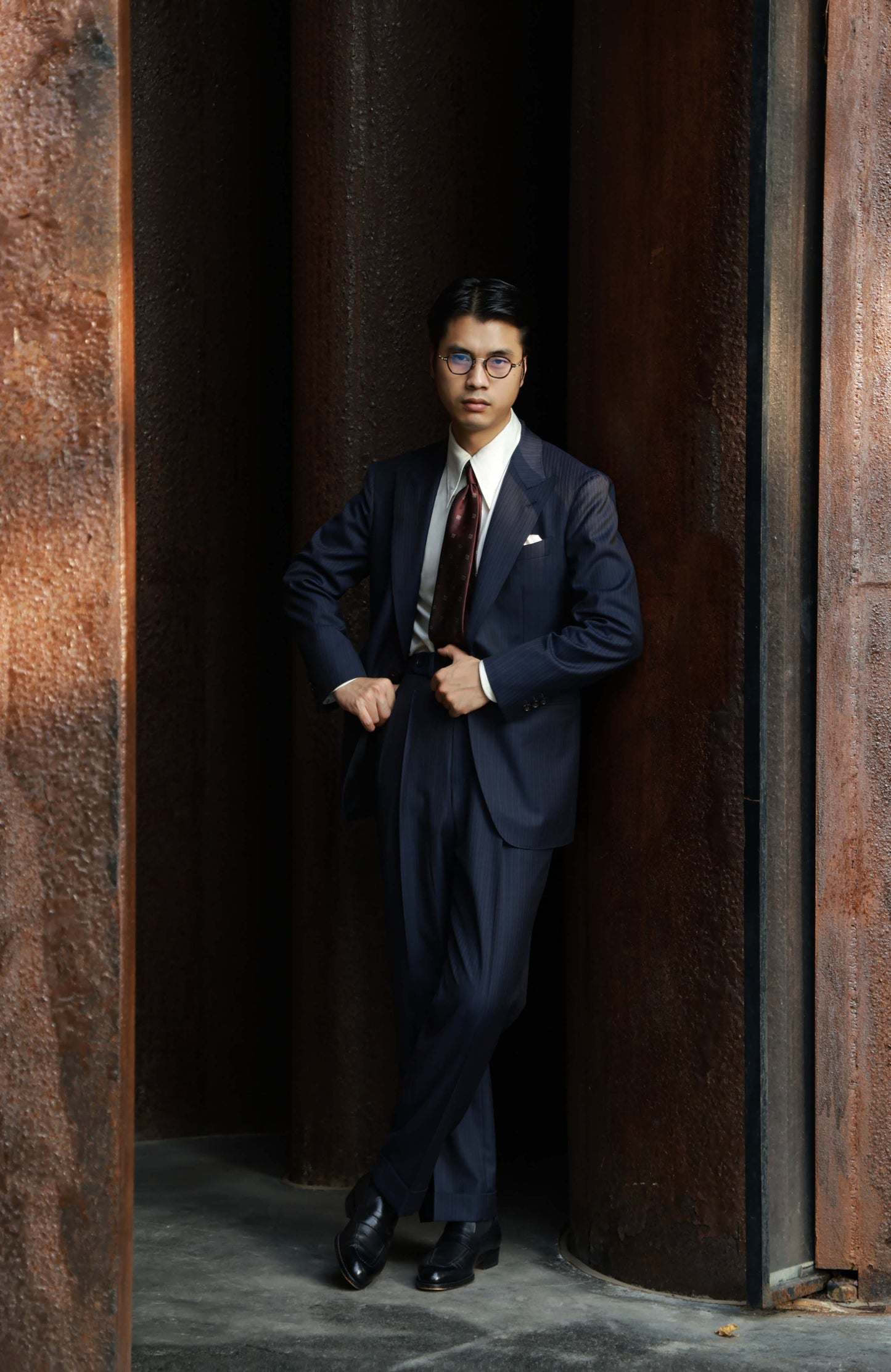 Half-Canvas Single-Breasted Suit Jacket — Navy Pin Stripe