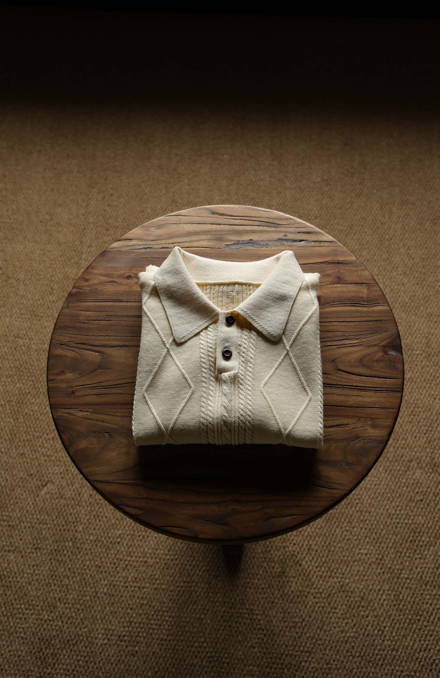 Linen Vintage Braided Unisex Knit Polo — Apricot White
