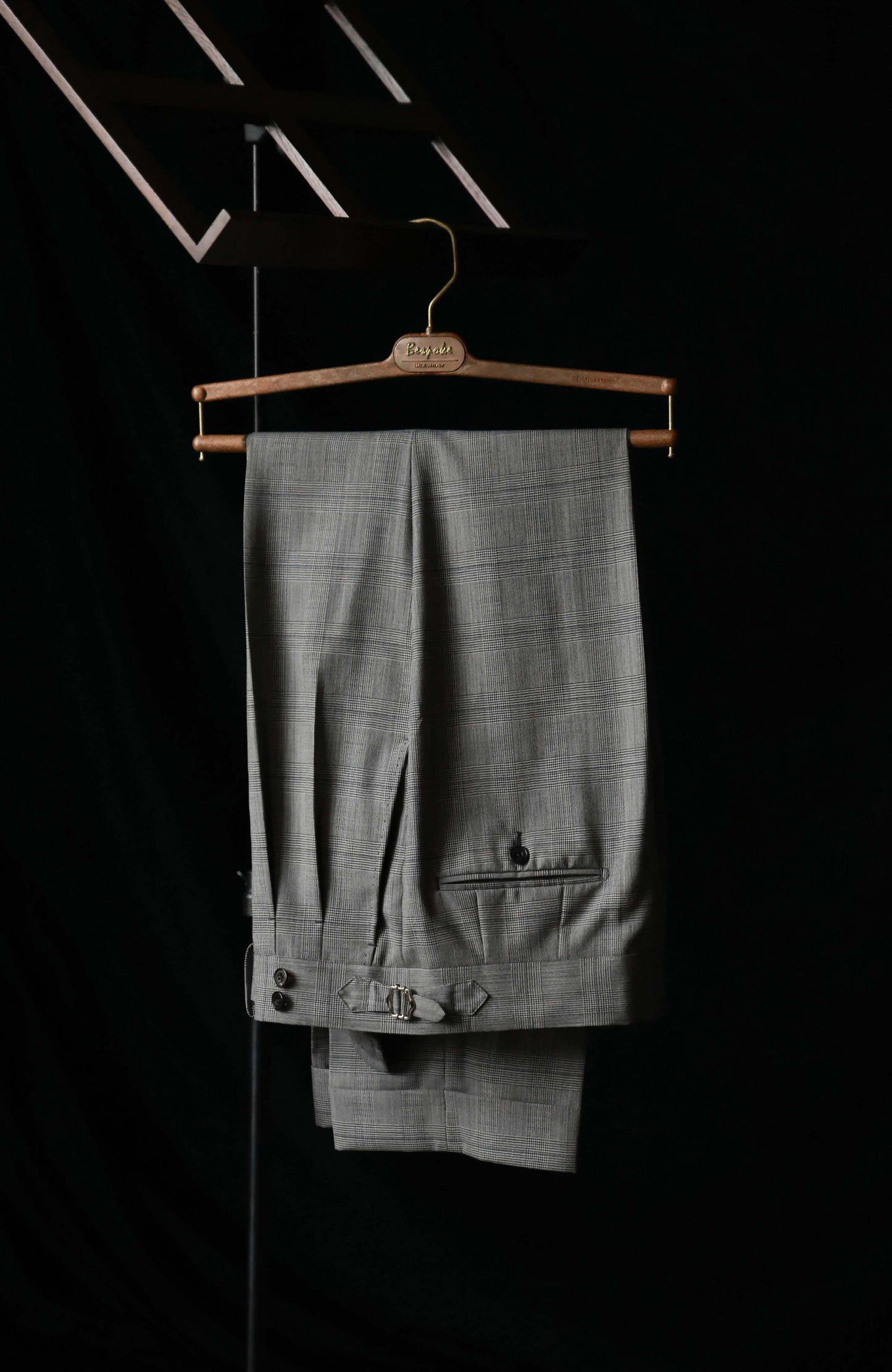 High-Waisted Suit Trousers with Parisian Side Adjusters — Grey Prince of Wales Check