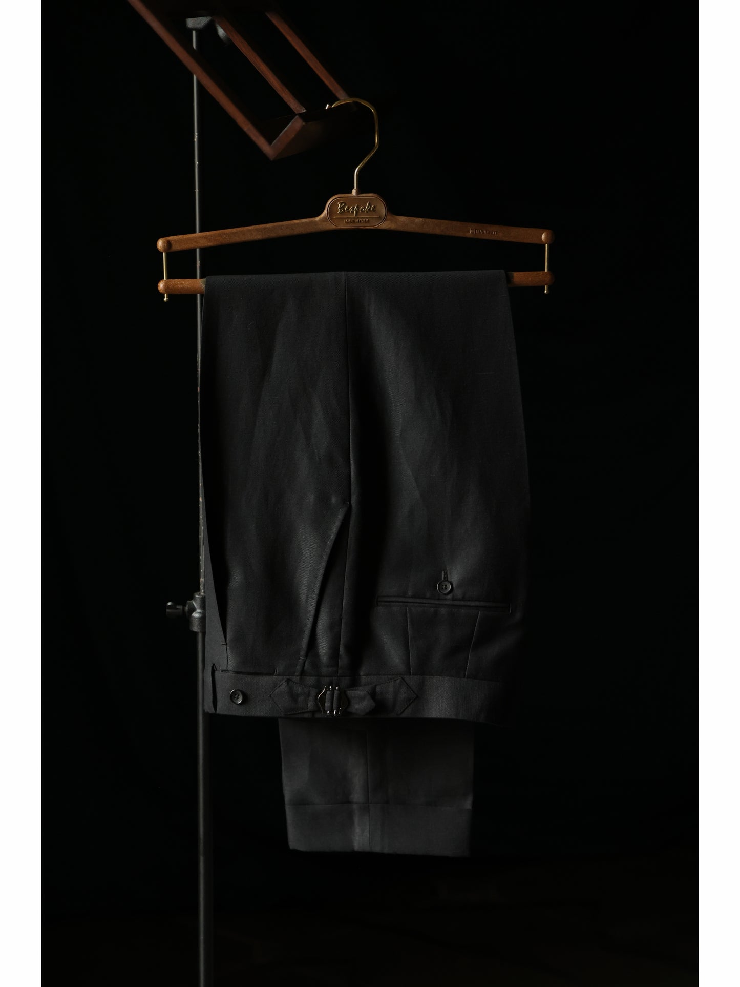 「Midnight Cavalier」Suit Trousers with Italian-style Heavyweight Wool- Linen Blend Parisian Side Adjusters and High-Waisted Single-Pleated