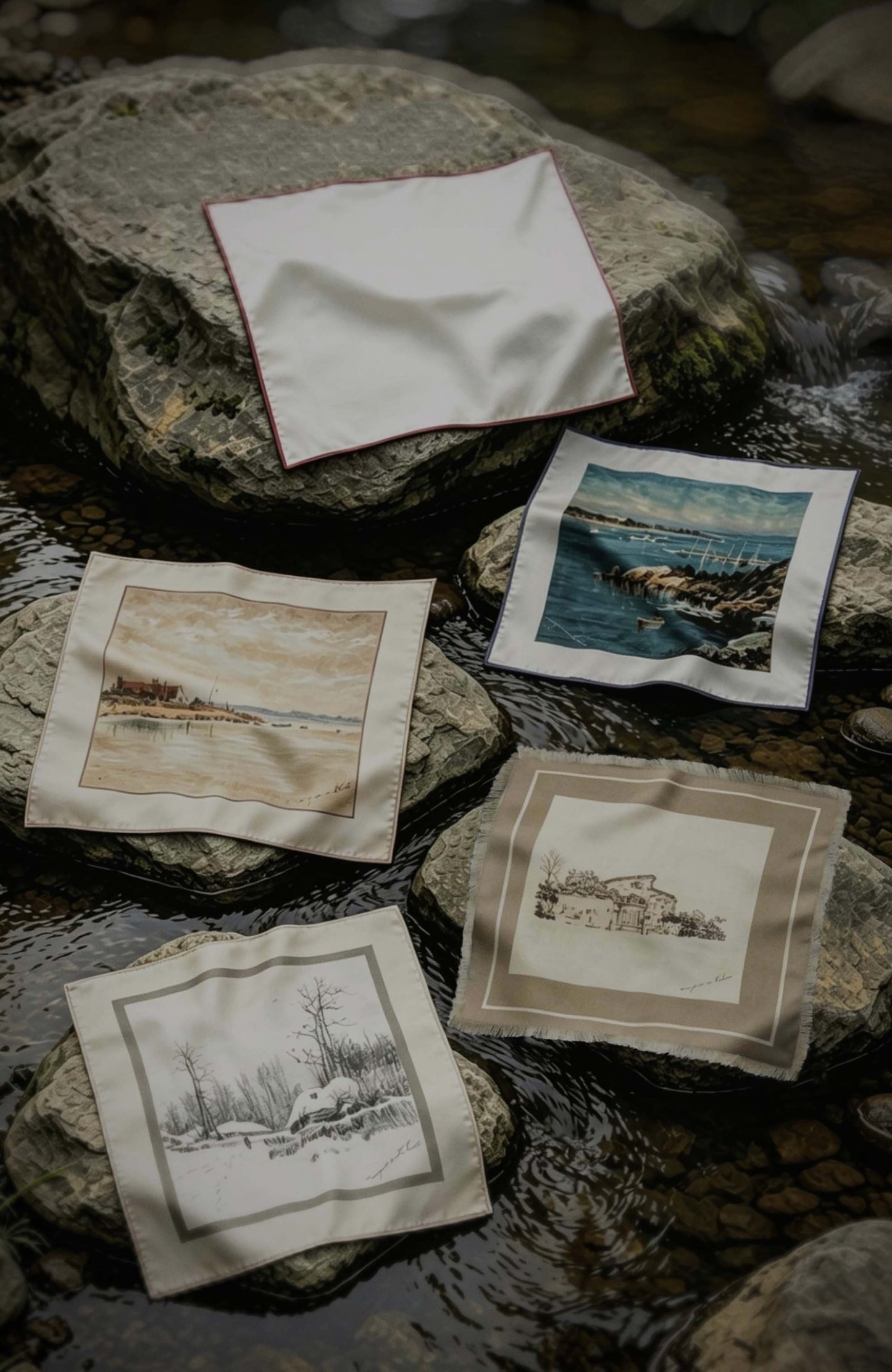Silk Hand-Rolled Pocket Square — Winter Light