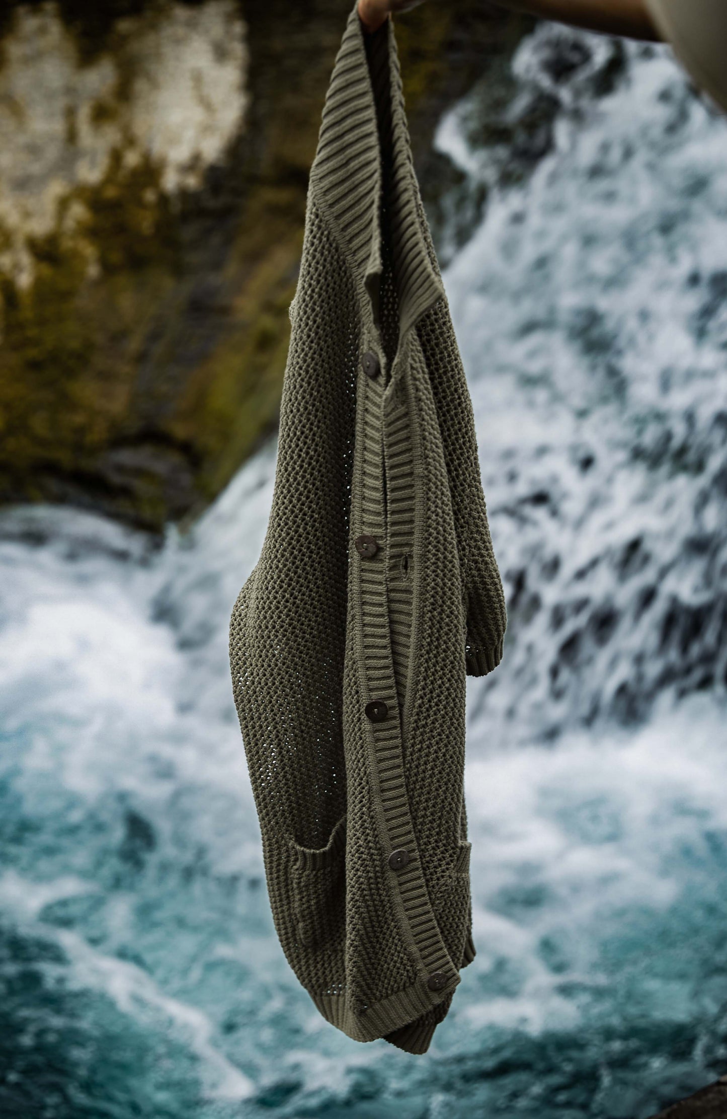 Openwork Hard-Twist Cotton Short-Sleeve Cardigan — Mossy Shadow