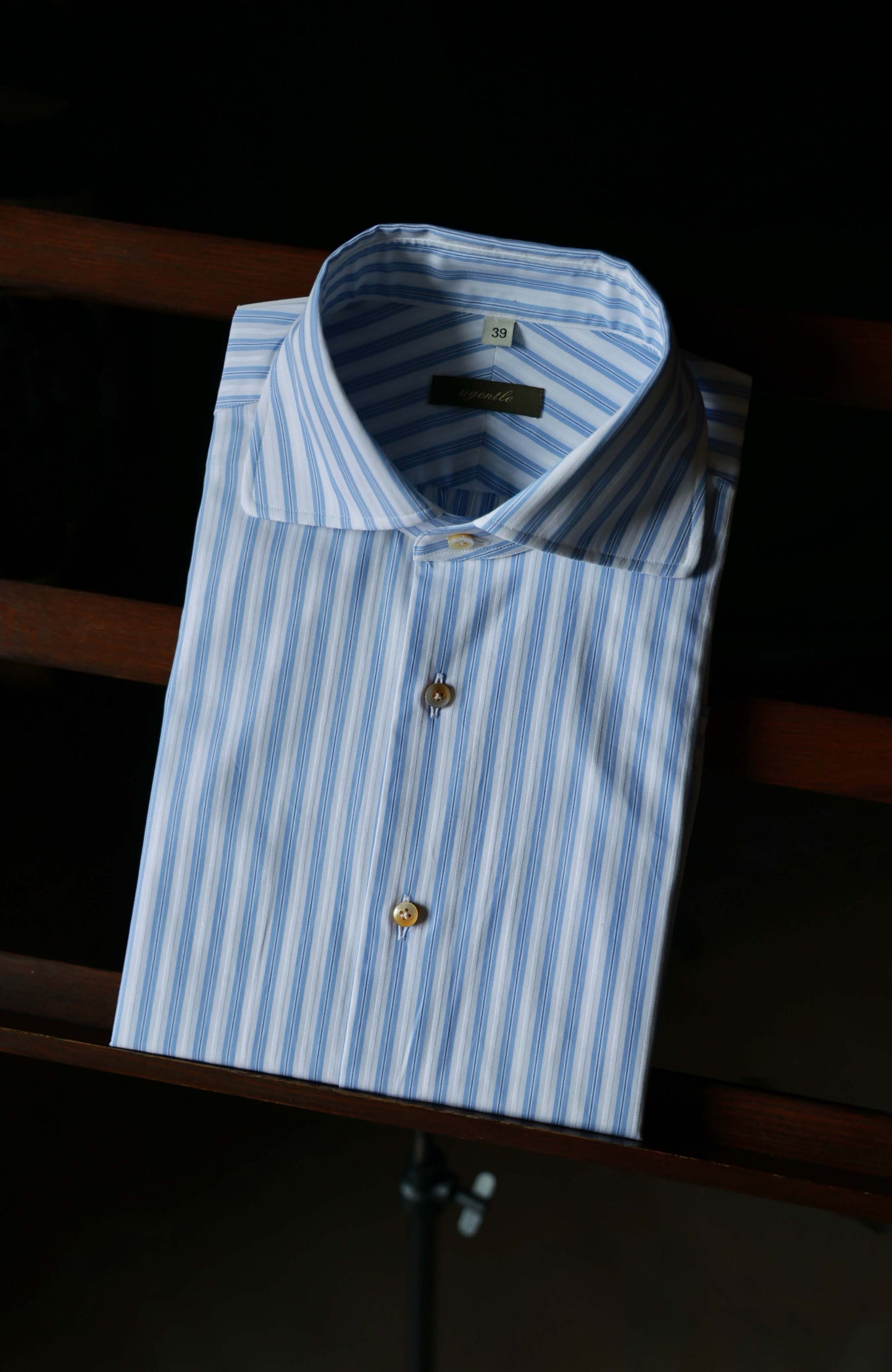 SÖKTAS Handcrafted Spread Collar Shirt — Capri Blue Stripe