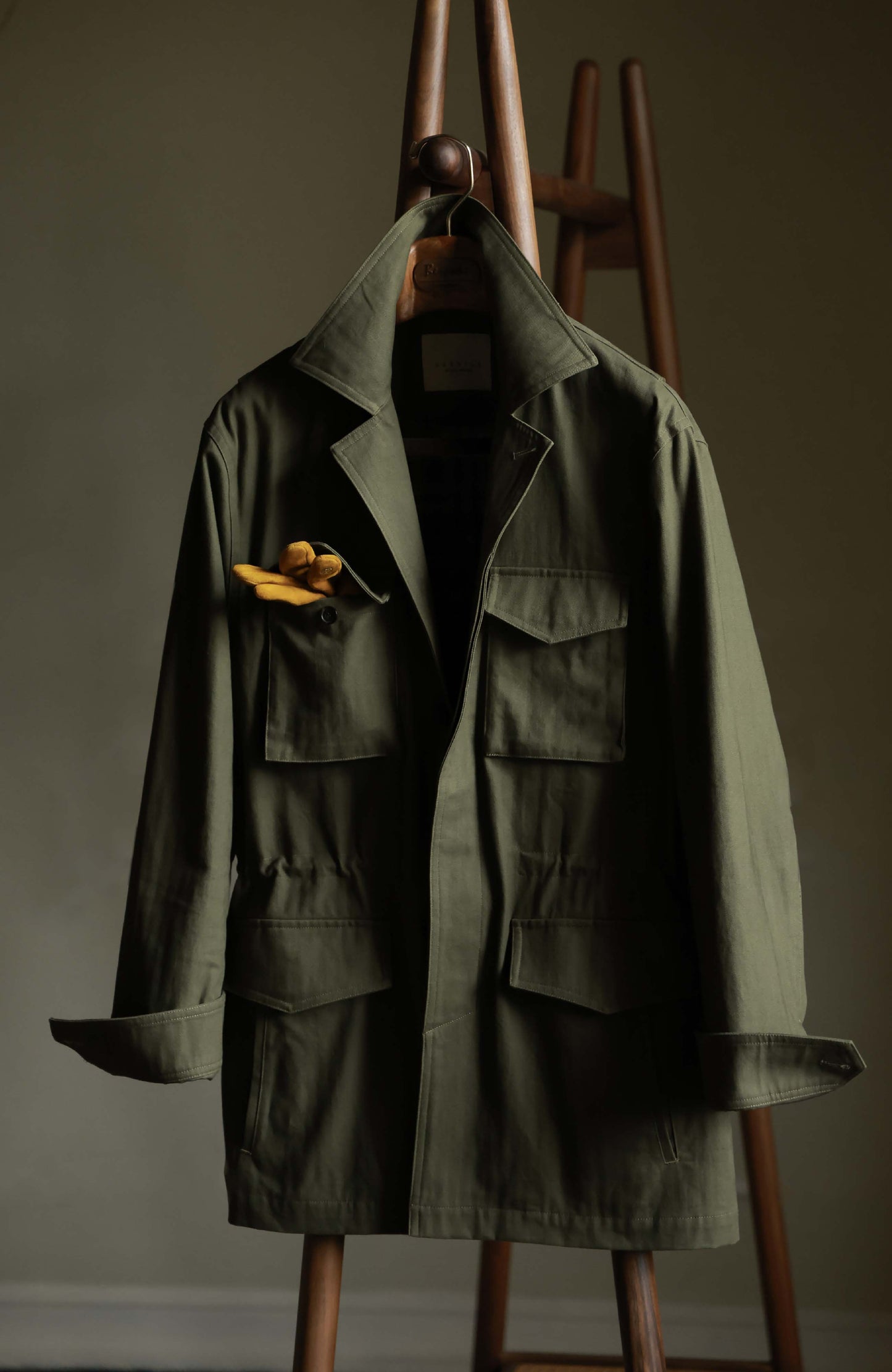 Heavy-Washed Cotton Herringbone Field Jacket — Forest Moss Green