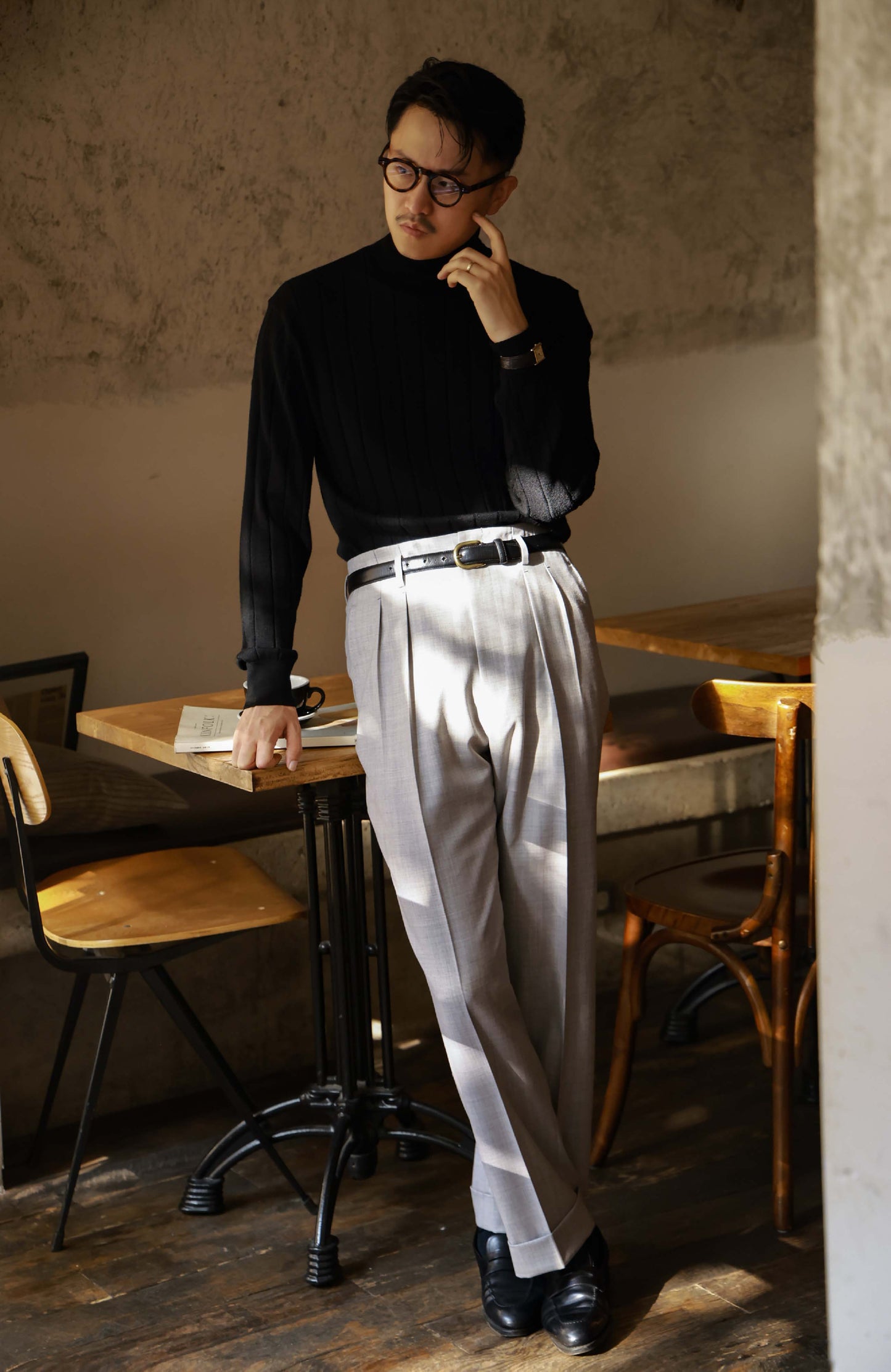 100% Merino Wool Ribbed Turtle Neck Sweater — Phantom Black