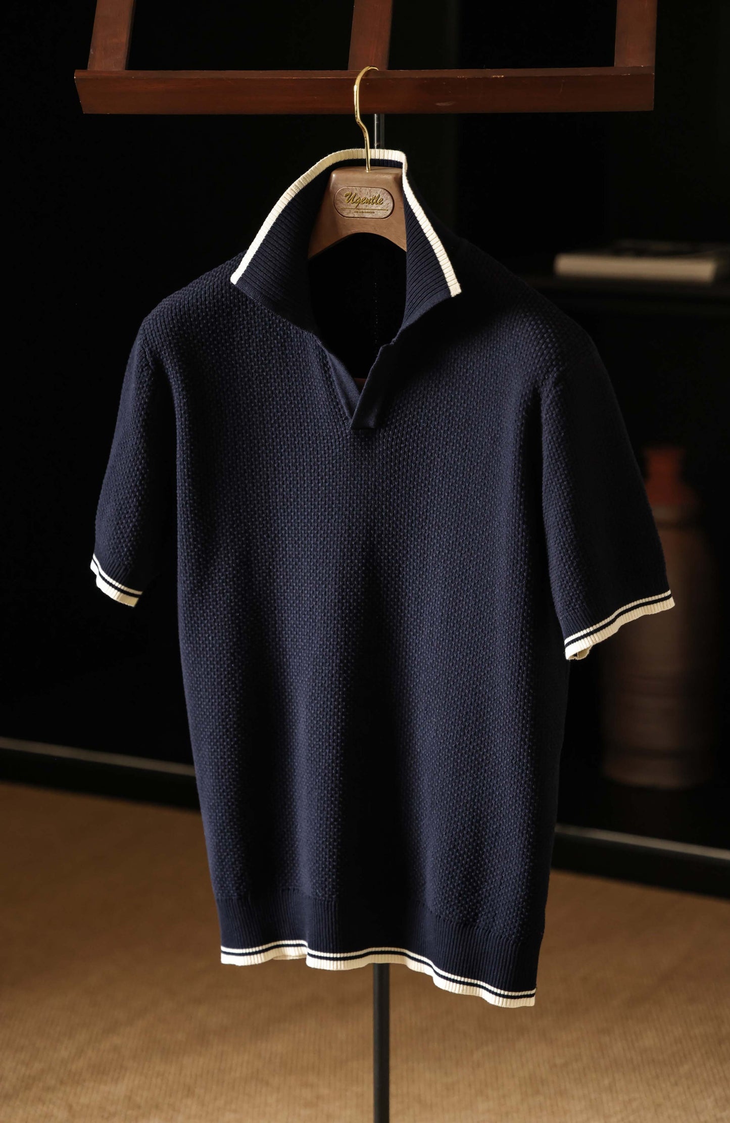 Twist Cotton Heavyweight Textured Knit Short-Sleeve Polo — Reef Night Blue