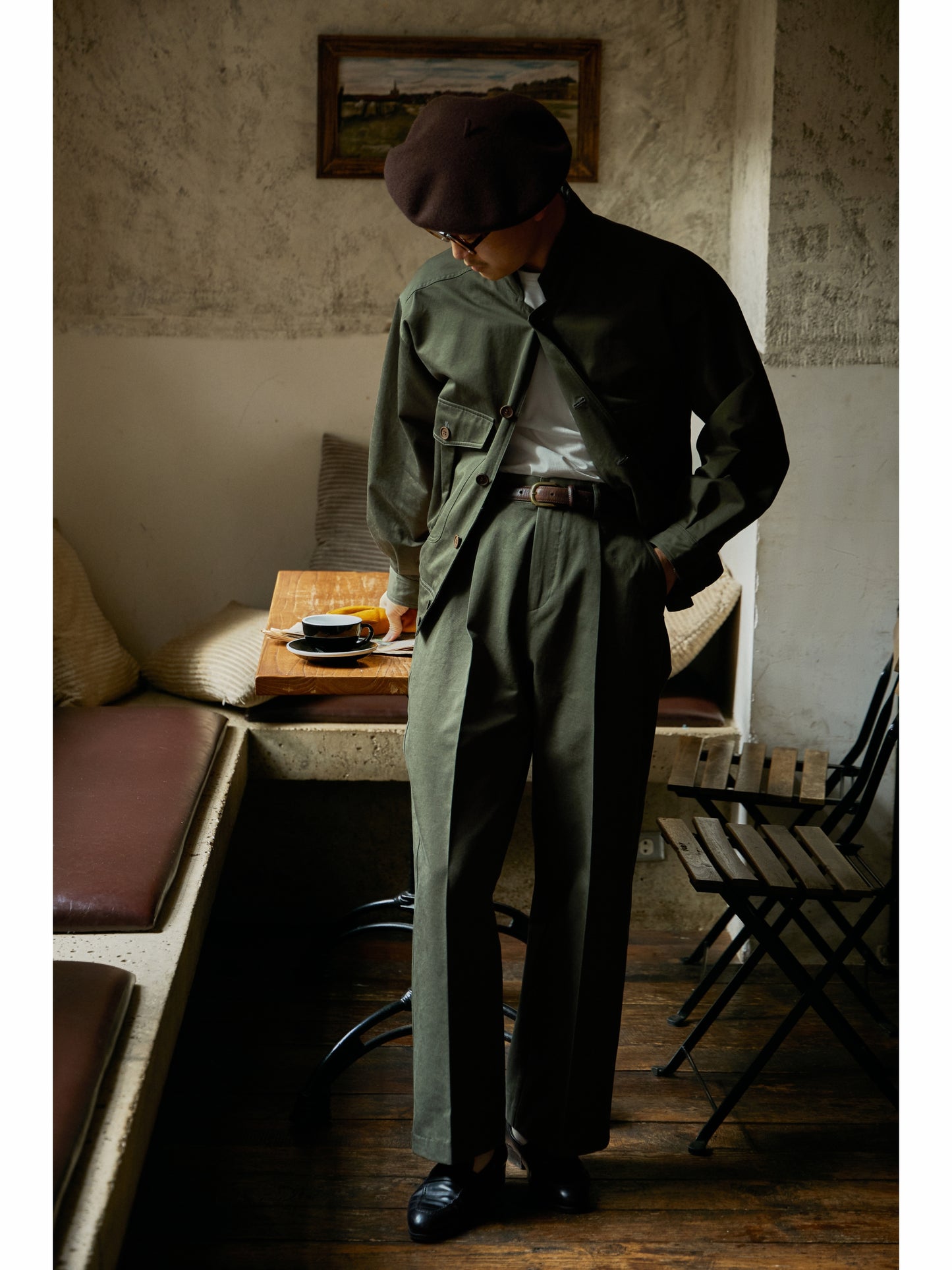 「Mist Forest」Vintage High-density-Cotton Dropped-shoulder sleeve High-Waisted Jacket