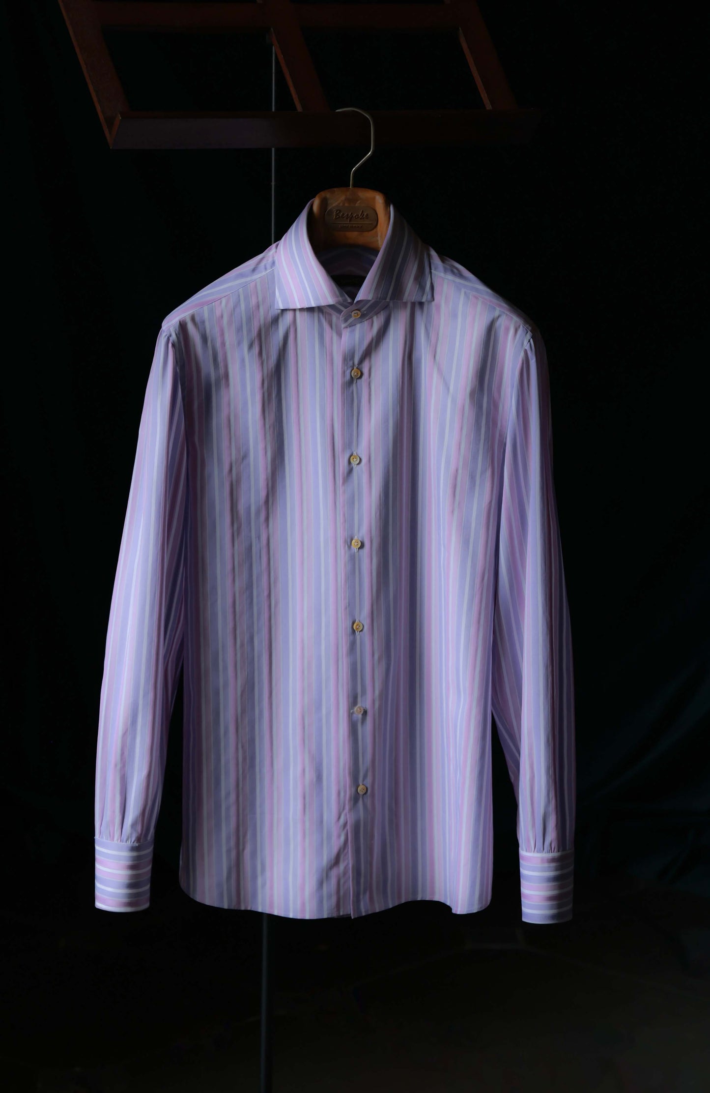 SÖKTAS Handcrafted Cutaway Collar Shirt — Provence lavender Stripe