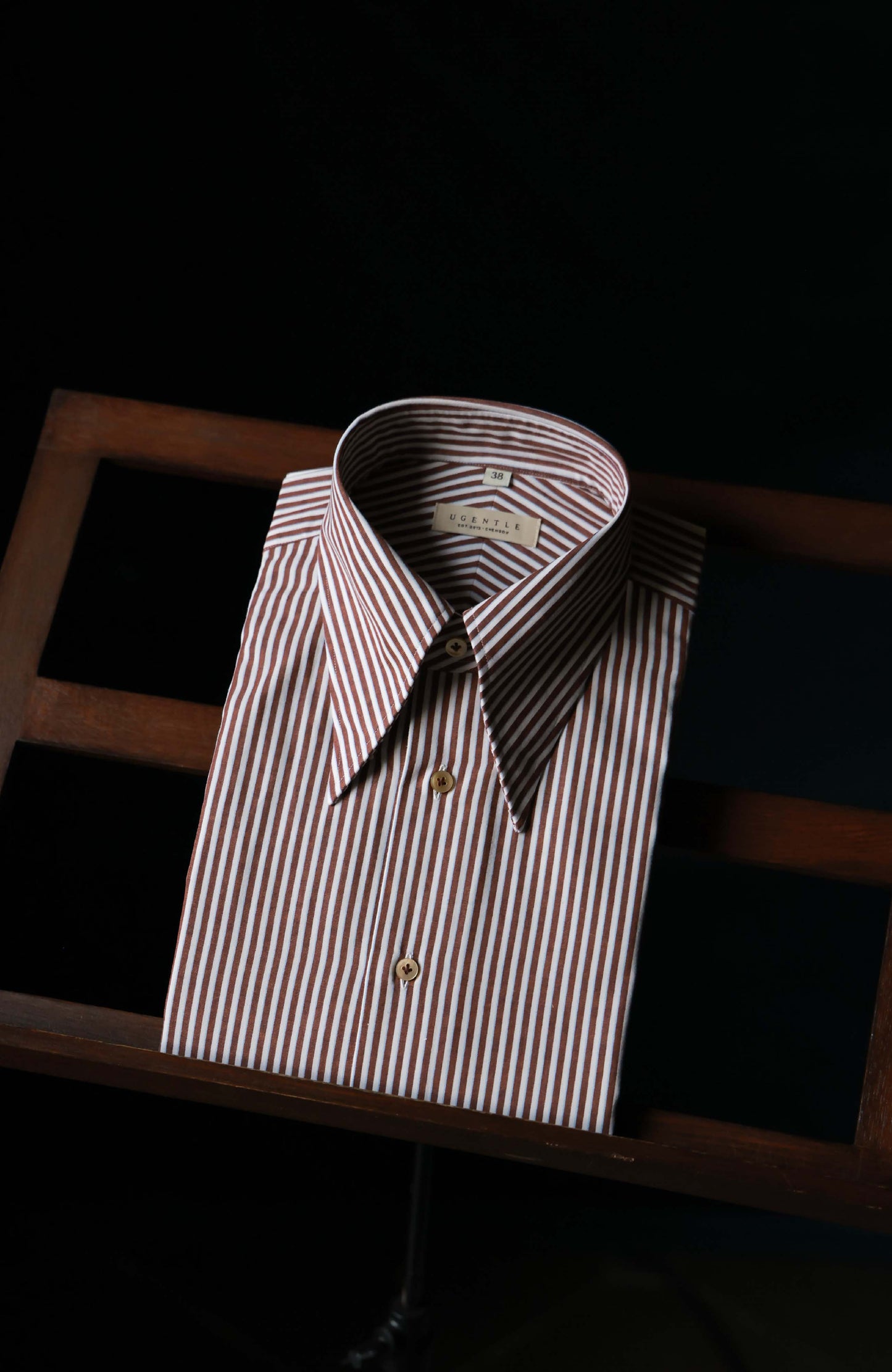 Brushed Cotton Wide-Spread Collar Shirt — Burgundy Stripe