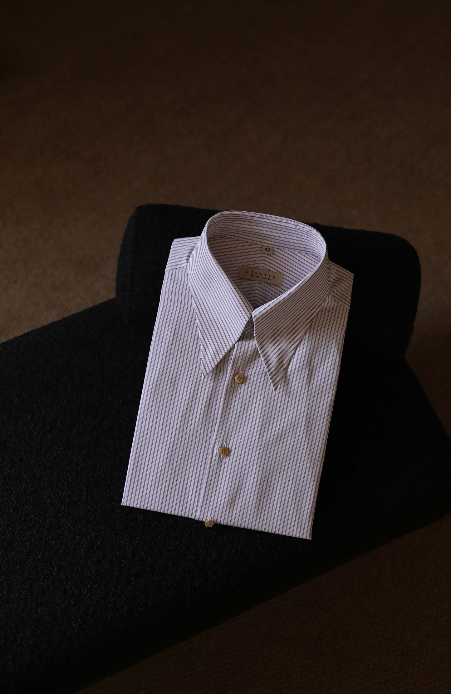 CANCLINI Cotton Handcrafted Long Point Collar Shirt — Terracotta Brown Stripe