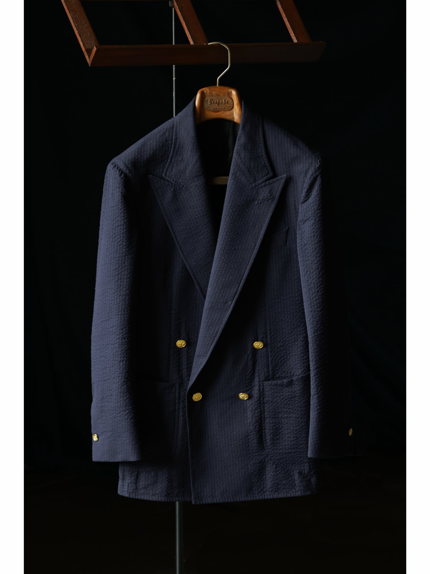 「Twilight Navy Blue」Half-Canvas & Milanese Buttonhole Seersucker Blazer