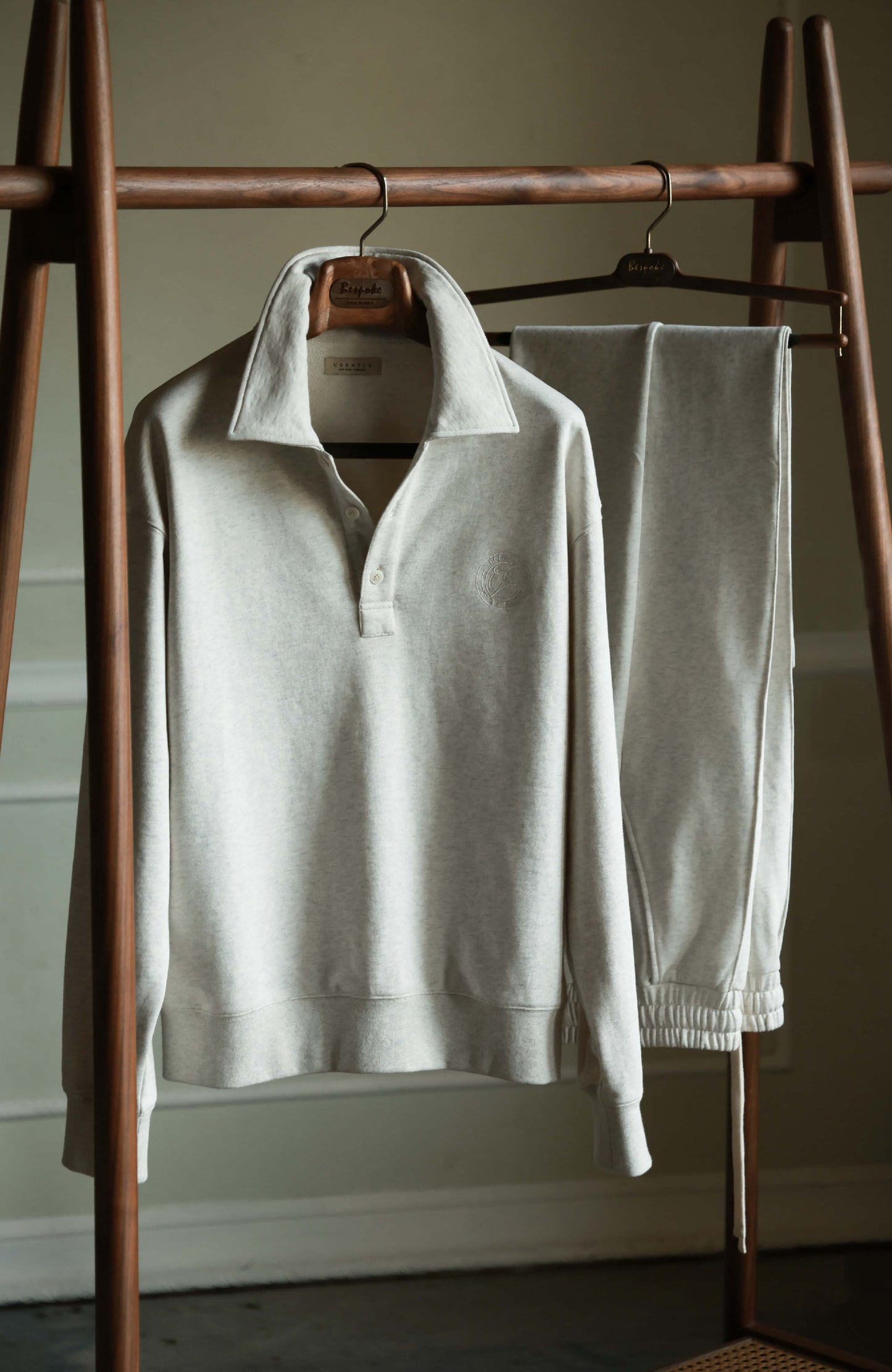 Unisex Long Sleeve Polo Sweatpants — Travertine White