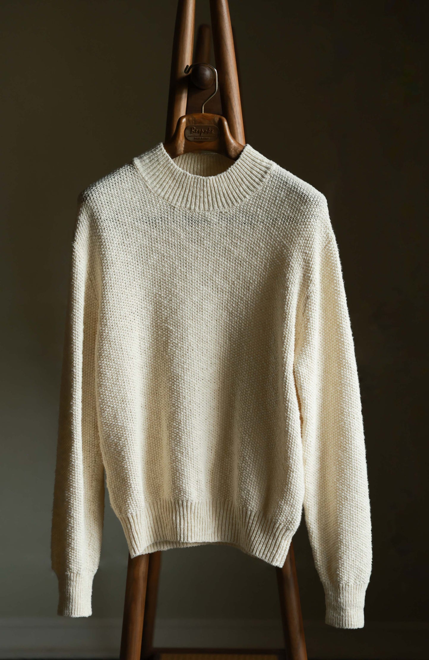 Textured Cotton Mock-Neck Knit Sweater — Heritage Ivory
