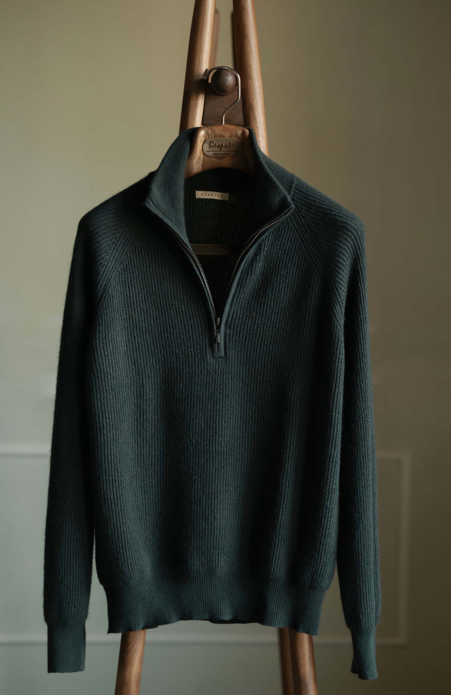 Half-Zip Wool-Cashmere Mock Neck Sweater — Forest Green