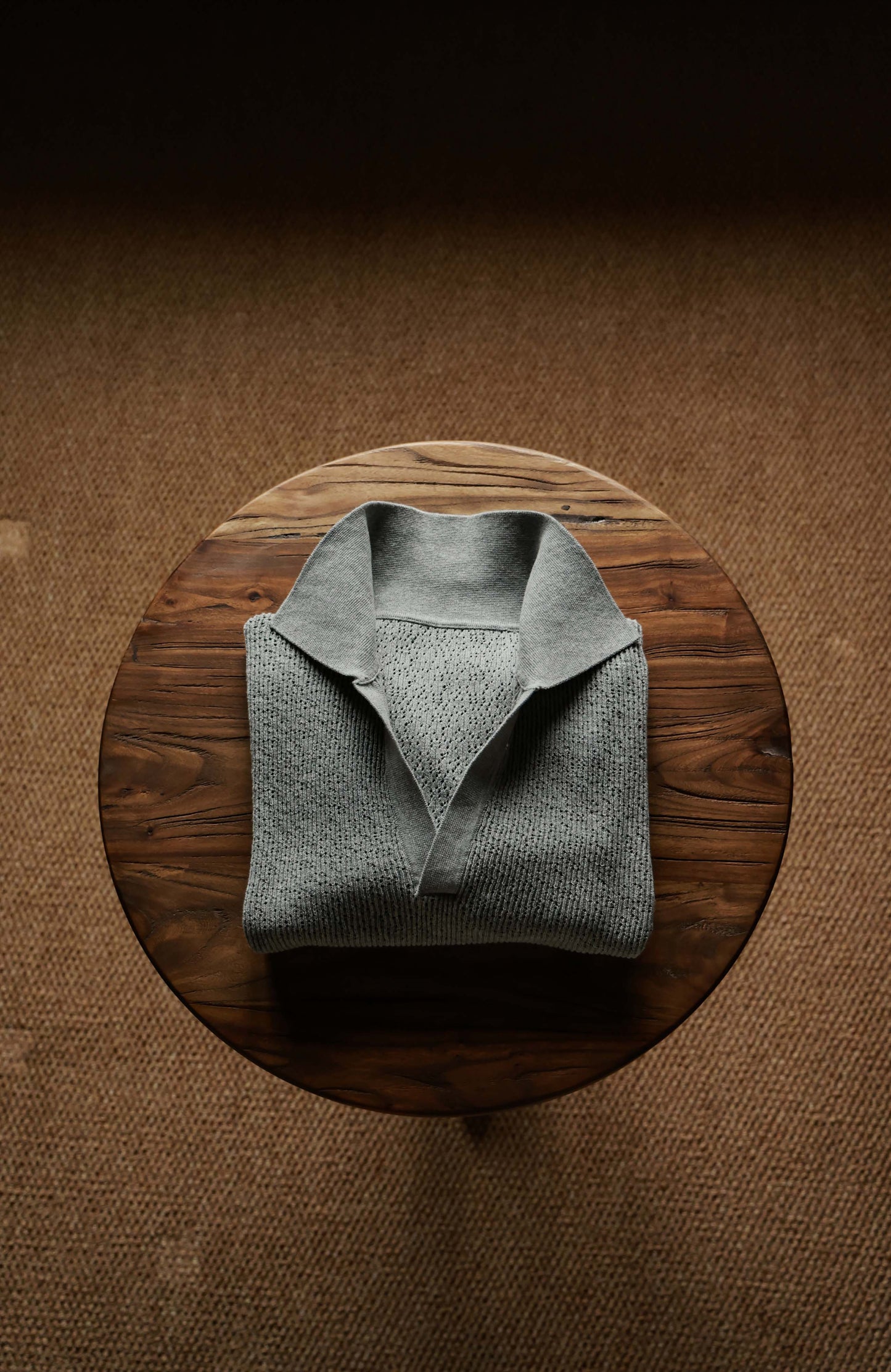 Twist Cotton Heavyweight Textured Knit Short-Sleeve Polo — Stone Grey