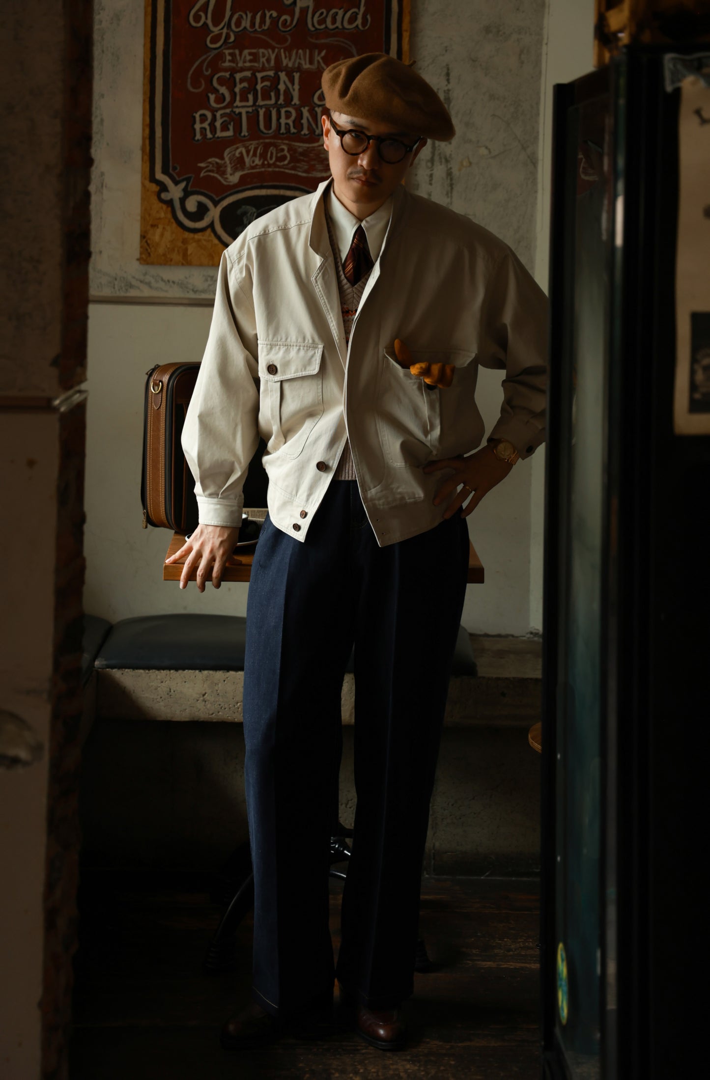 「Roman Travertine」Dropped-shoulder sleeve High-Waisted Jacket