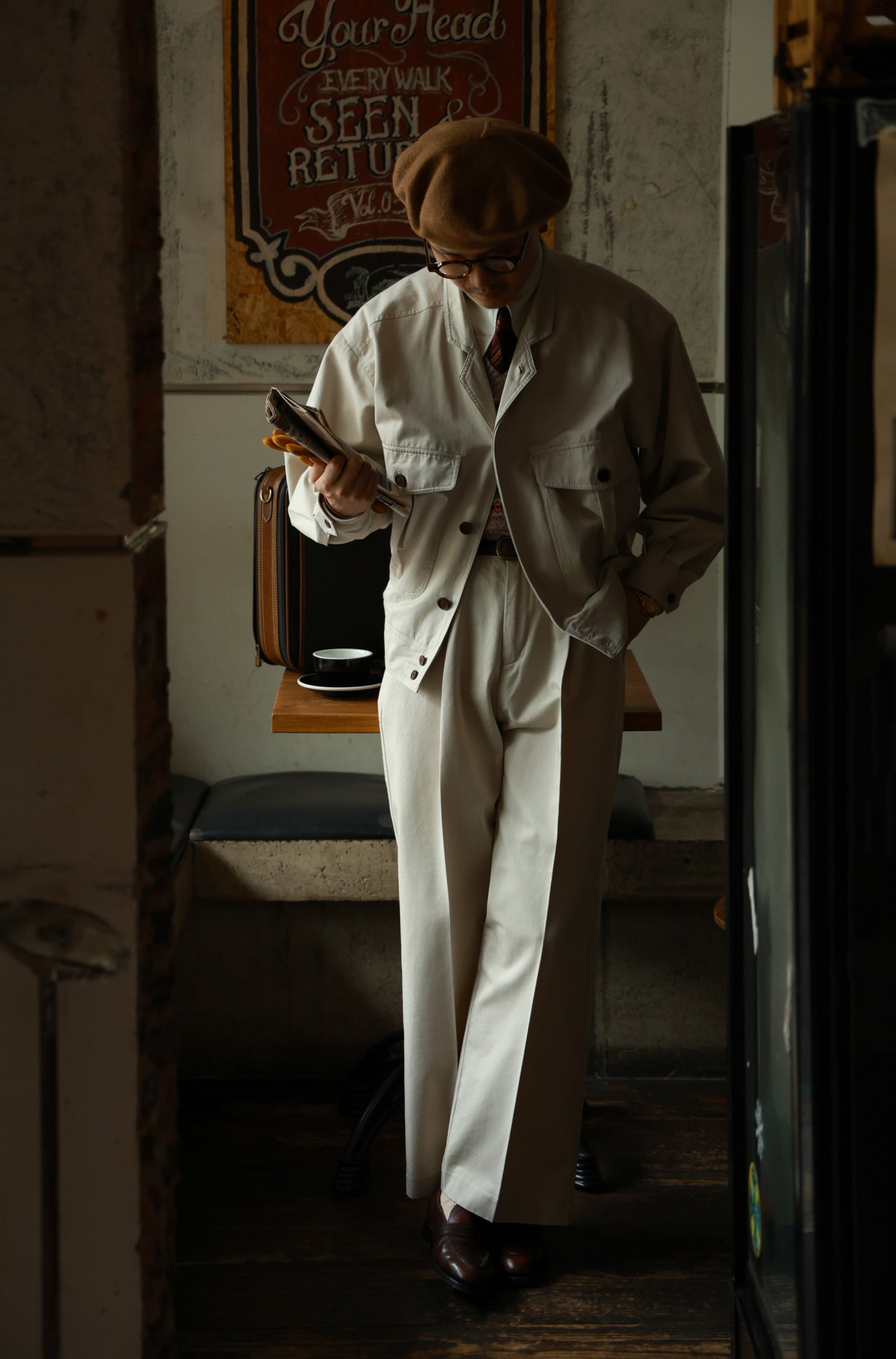 「Roman Travertine」High-Waisted Wide-Leg Pants