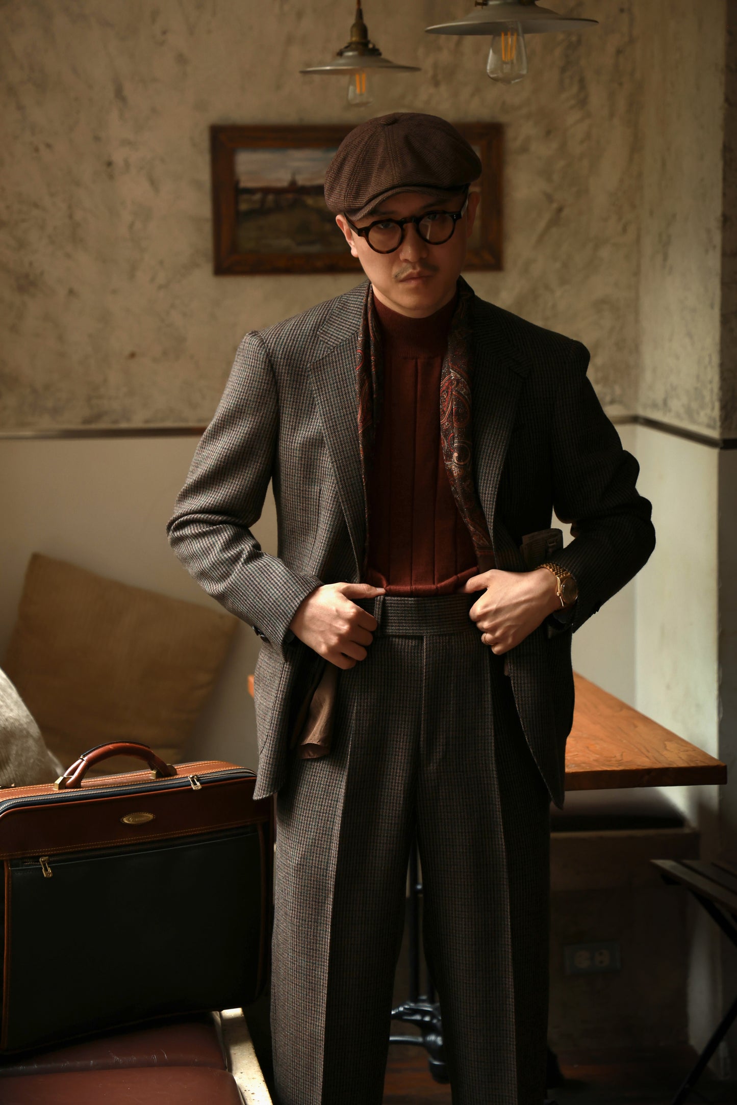 「Floral tobacco plaid」Dress Trousers