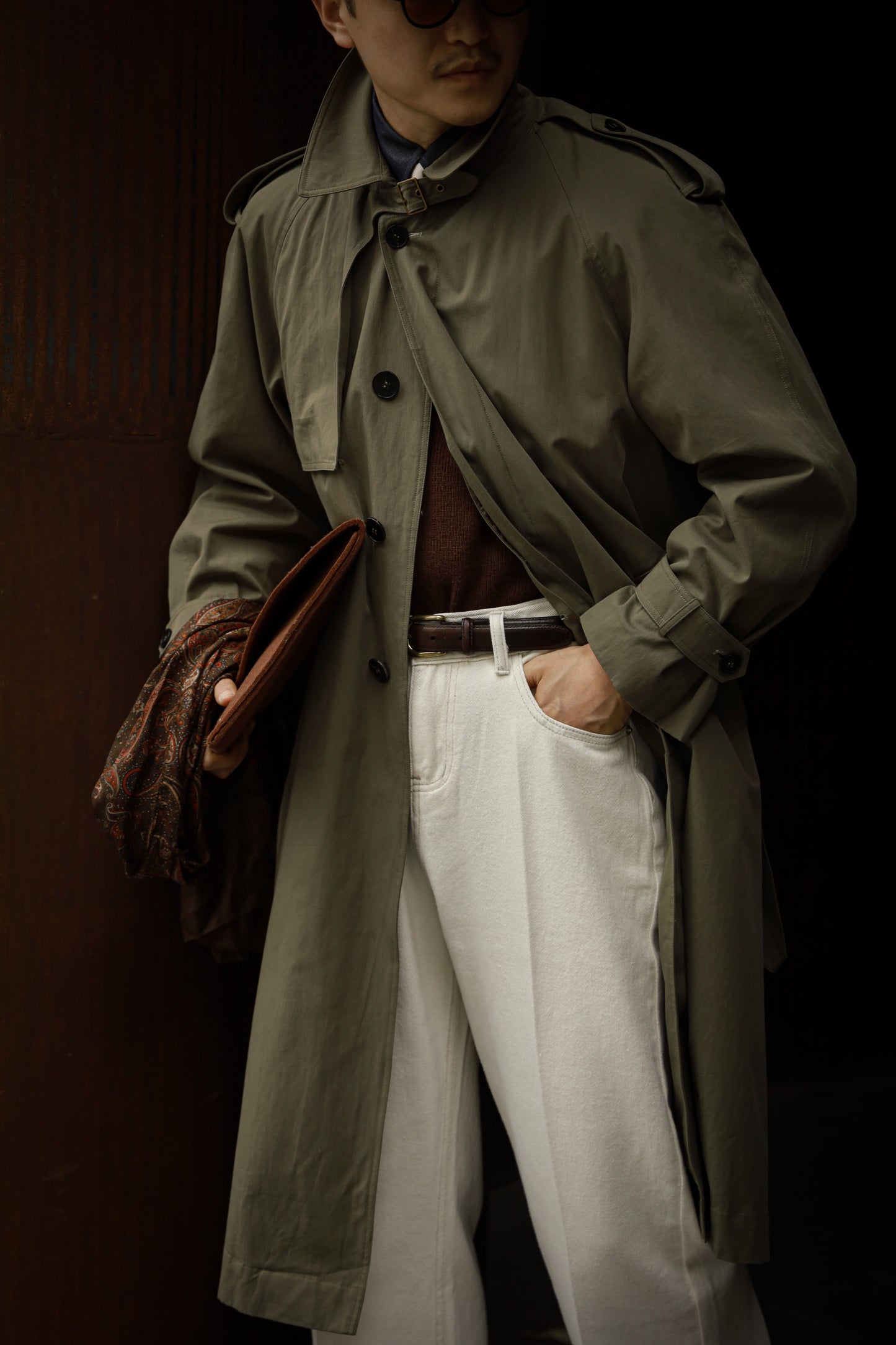 「Stonecrop Green」Windbreaker with a detachable wool-lined