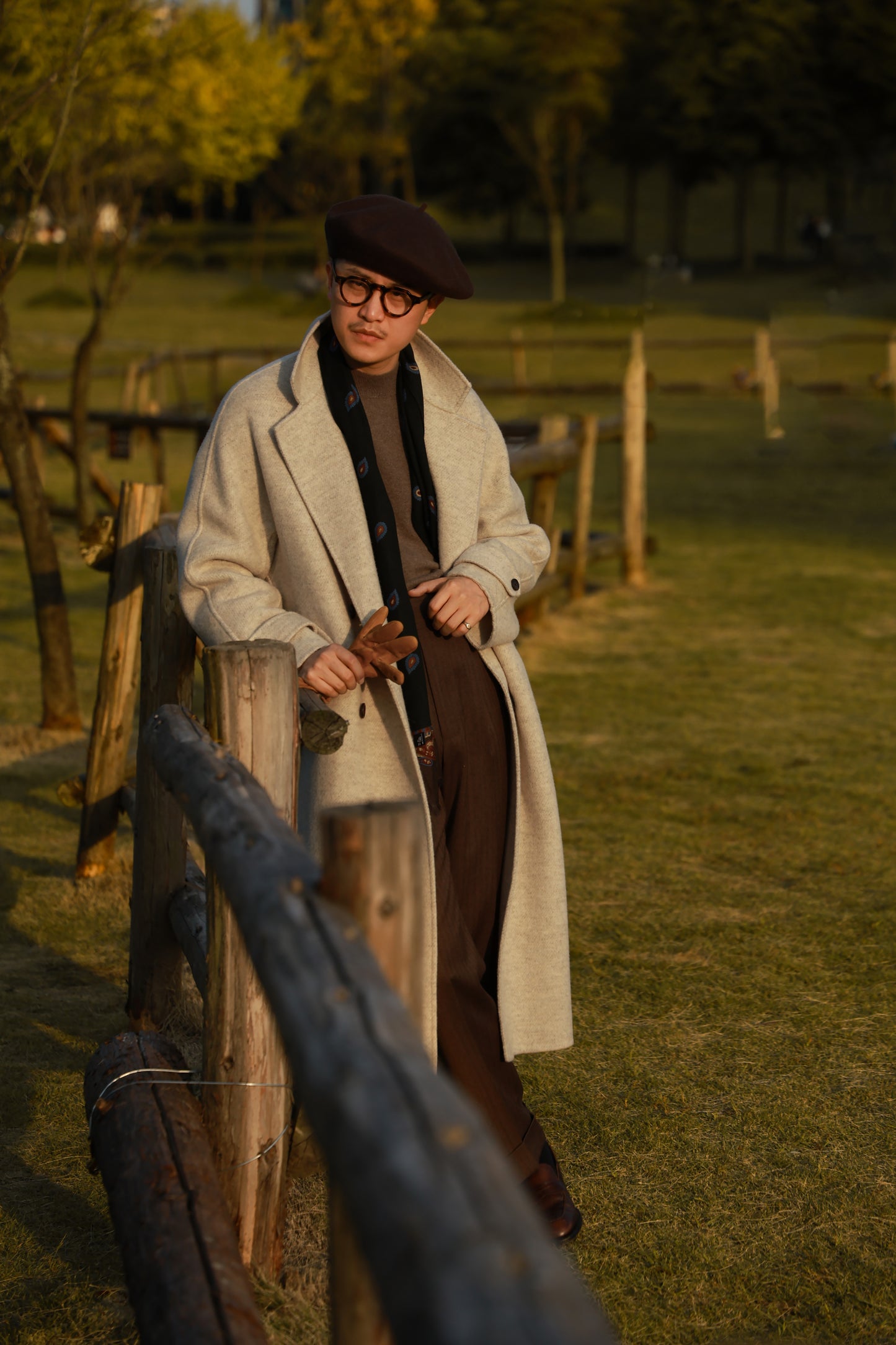 「Misty White」Belted Double-Faced Cashmere Coat