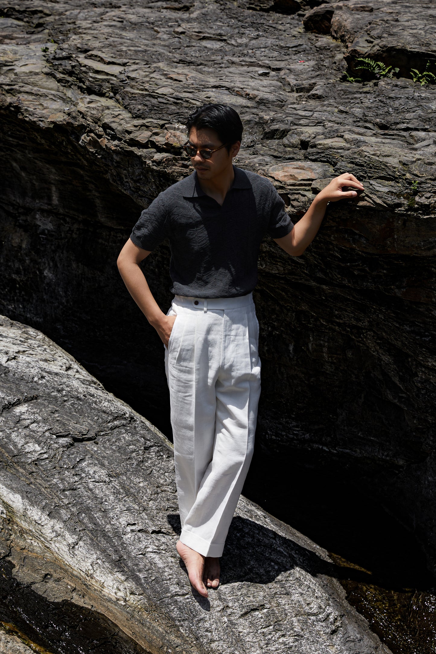 Pine-Texture High-Twist Cotton Short-Sleeve Polo — Miststone Grey