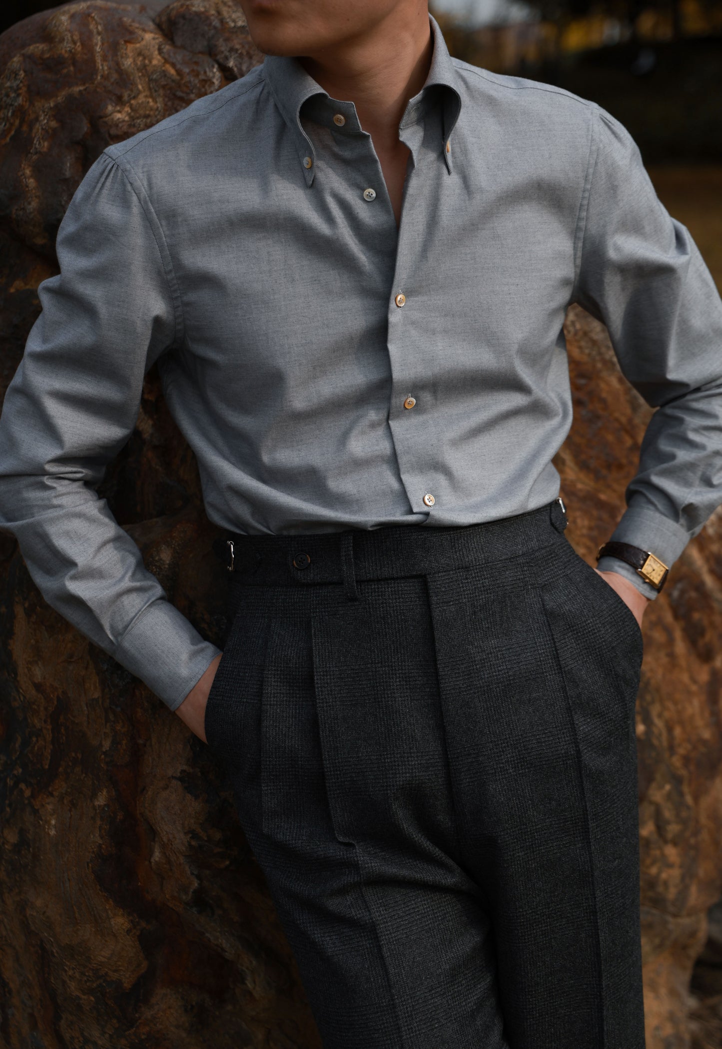 「Rock grey Flannel」Button-down Collar Shirt