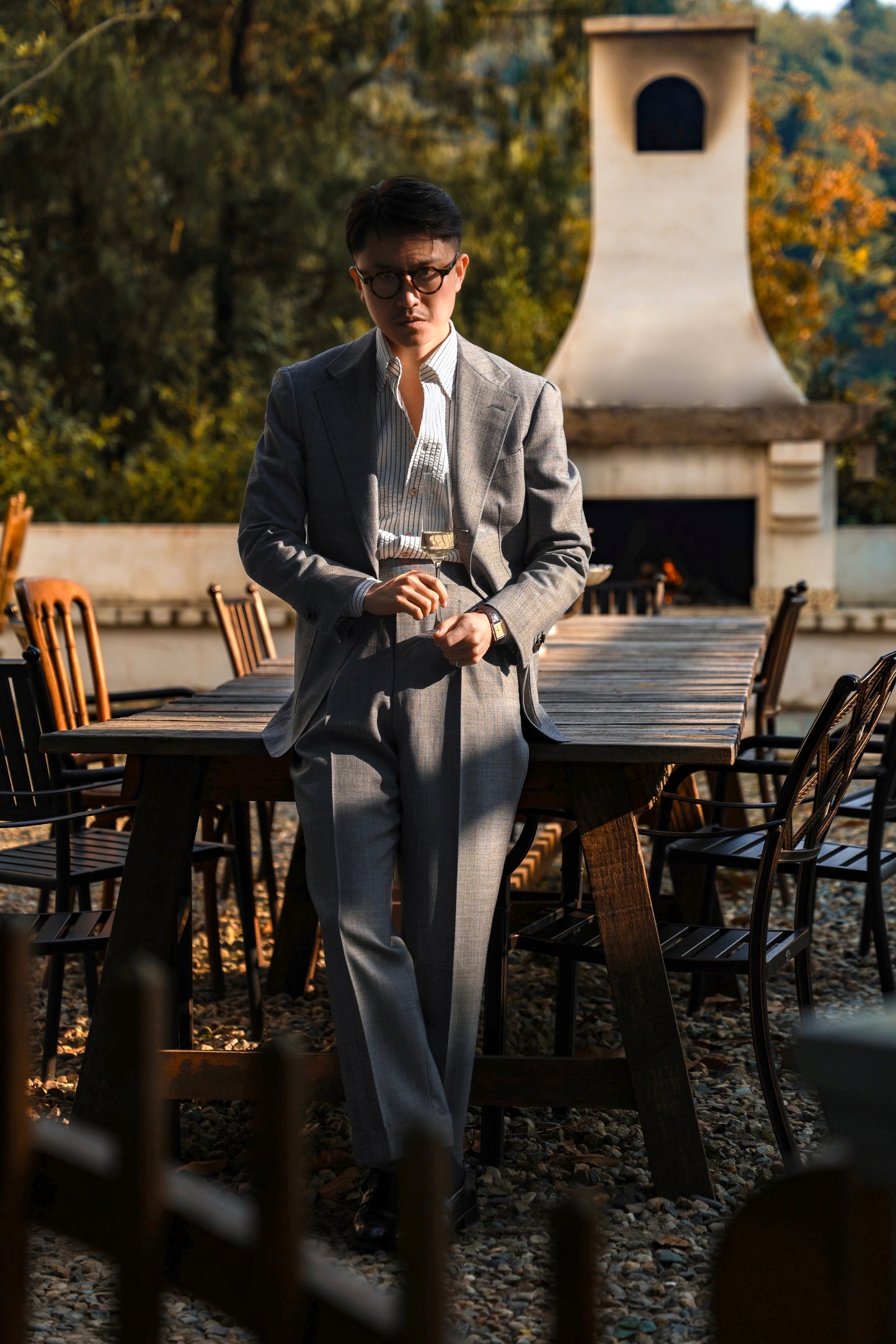 One-piece Collar Shirt — Seersucker Grey Pencil Stripe