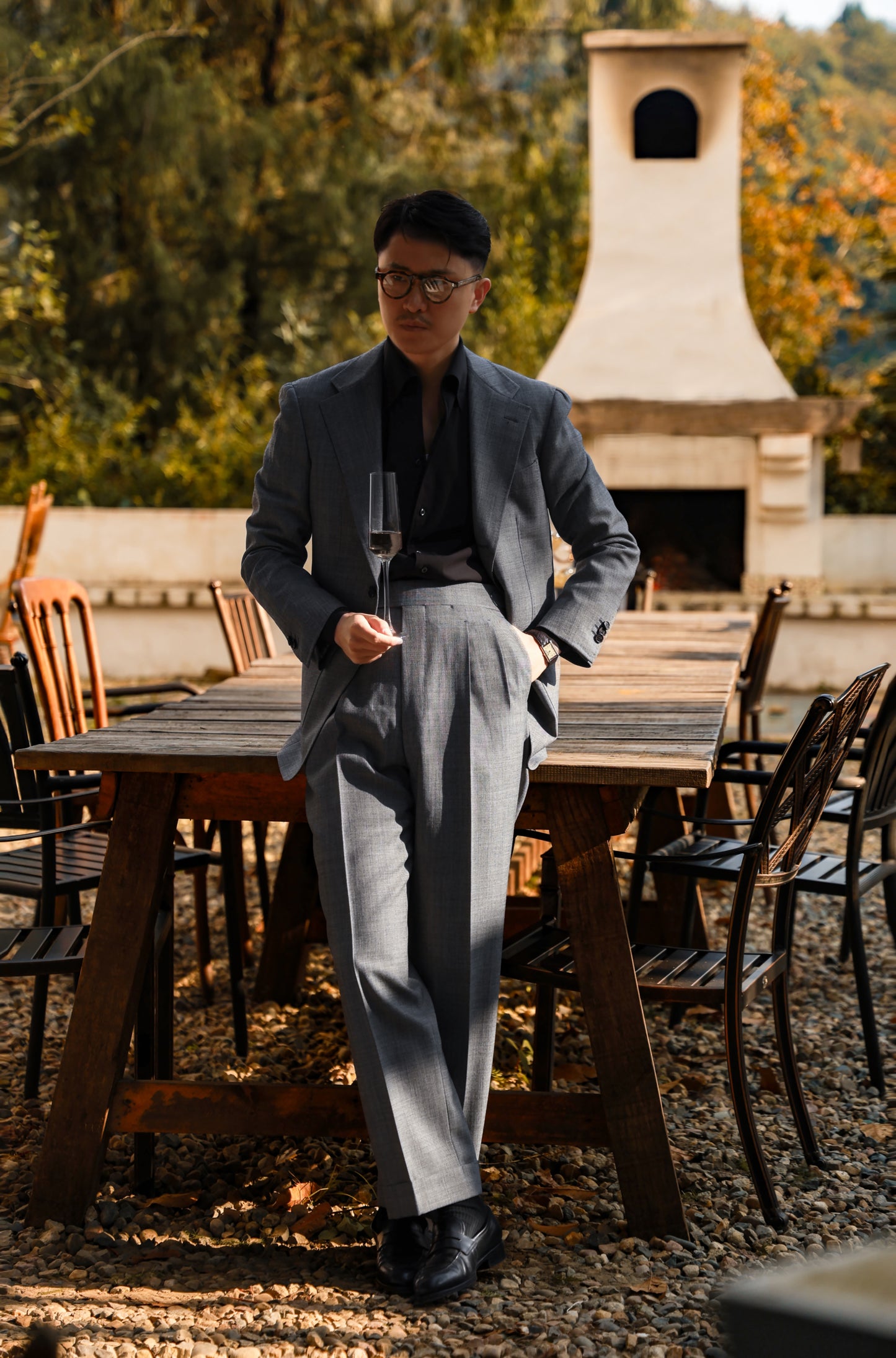 「Twilight Black」One-piece Collar Shirt