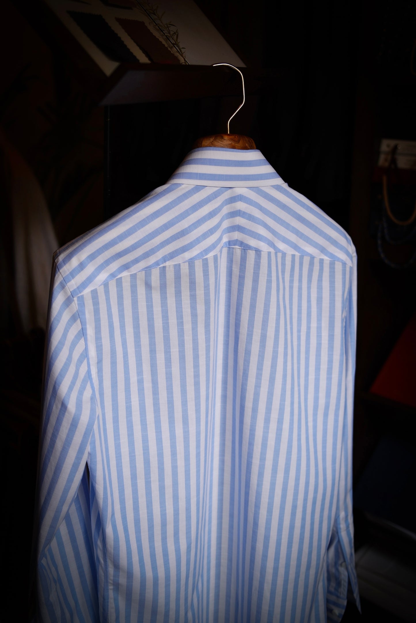 Button Down Collar Shirt — Light Blue Wide Stripe