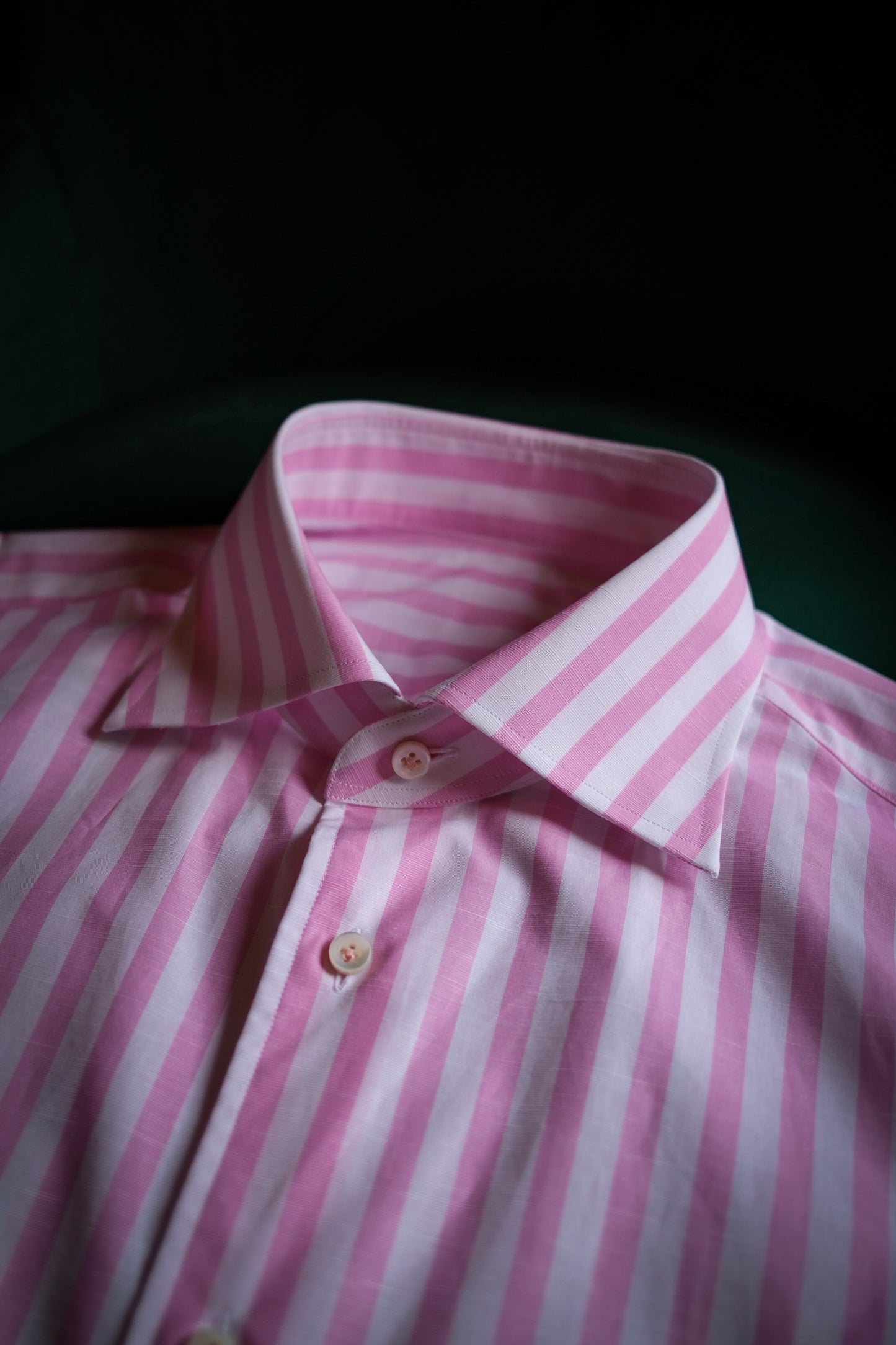 Spread Collar Shirt — Pink wide stripe