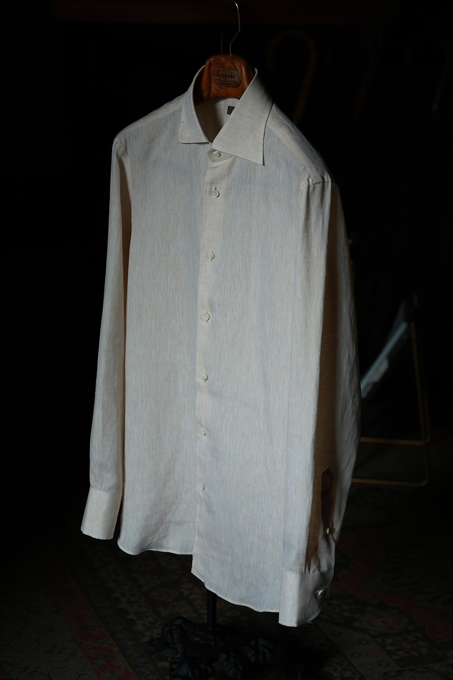 Spread Collar Linen Shirt — Beige