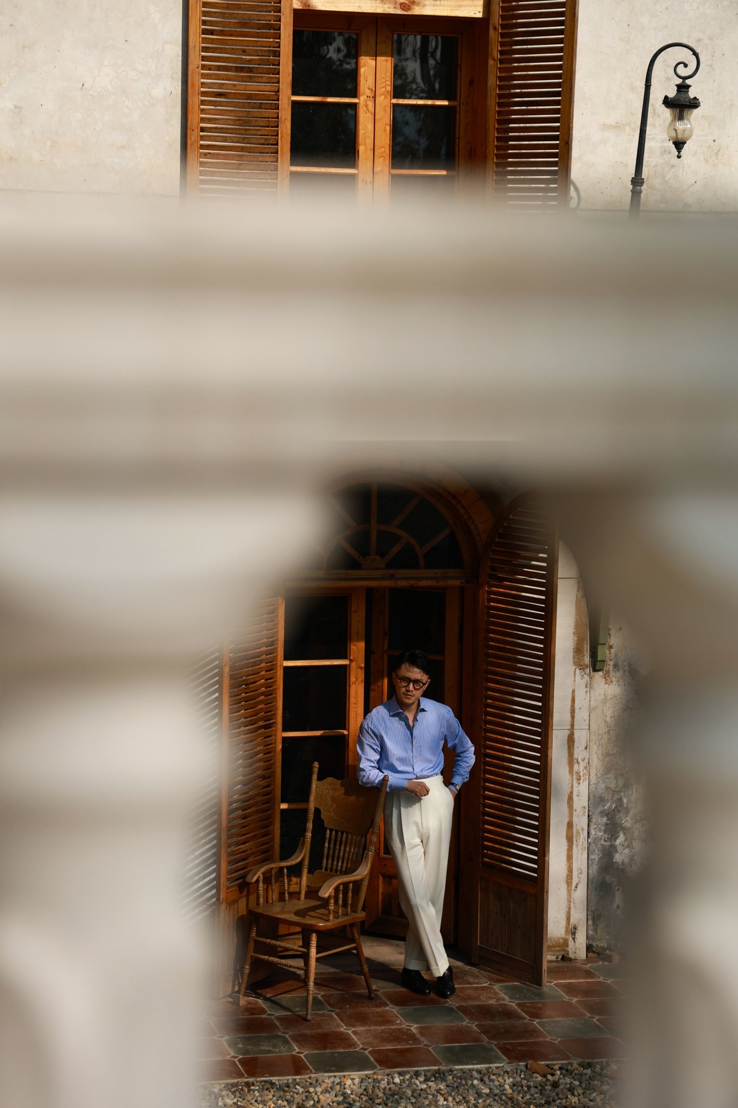 「Azure Stripe」Cutaway Collar Shirt