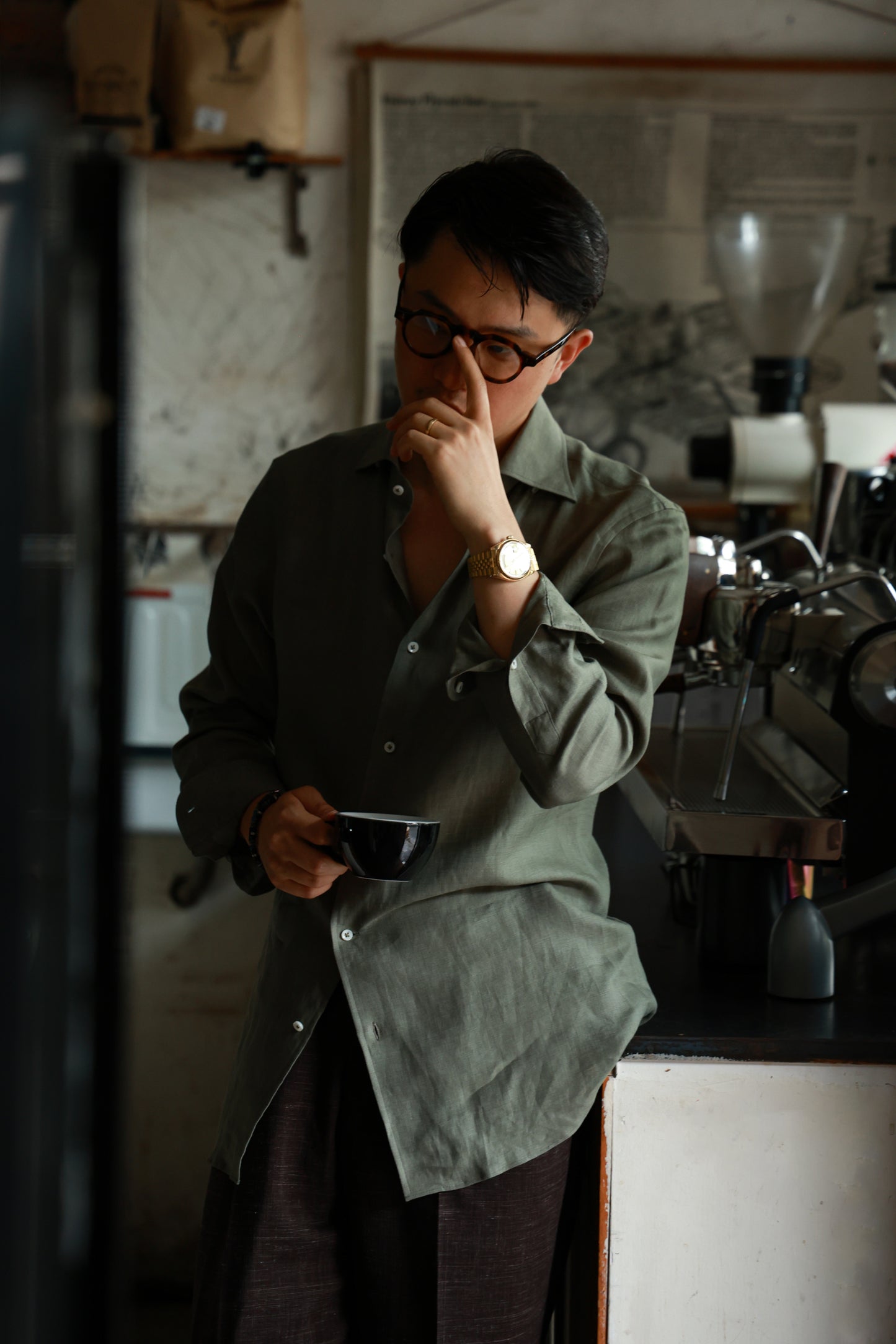 Spread Collar Linen Shirt — Jade