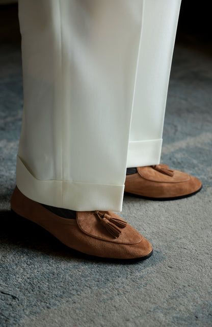 「Terracotta Orange」Belgian Suede Loafers with Calfskin Sole Blake Stitched & Italian Lambswool Lined