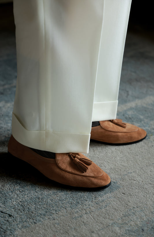 「Terracotta Orange」Belgian Suede Loafers with Calfskin Sole Blake Stitched & Italian Lambswool Lined