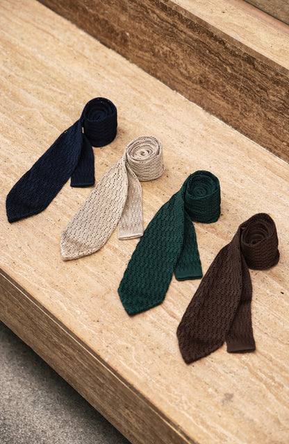 「Perforated Stone Series」Openwork Knit Academic Business Tie 100% Mulberry Silk