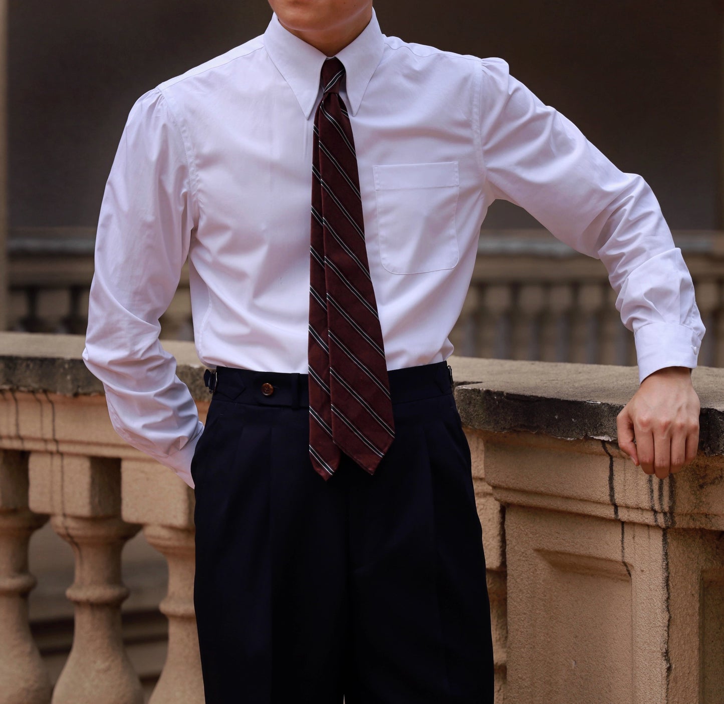 「Elegant White」Hidden Button Collar Shirt