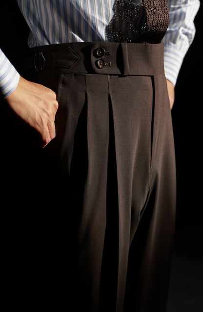 Suit Trousers with Parisian Side Adjusters and High-Waisted — Brown