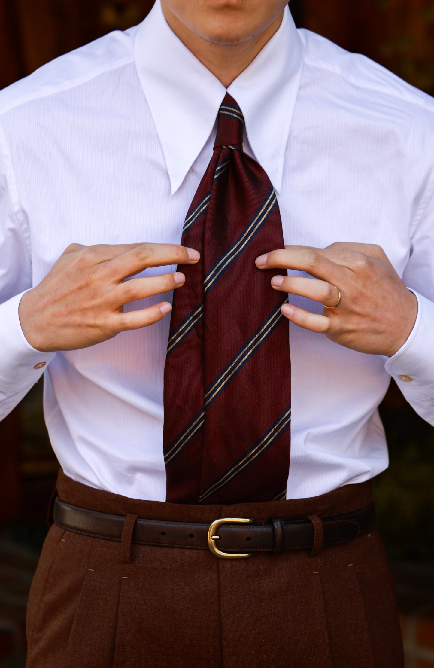 "Burger red stripes" tie 3 fold tie 