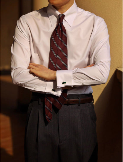 Snap-Tab Collar French Cuff Shirt — Elegant White