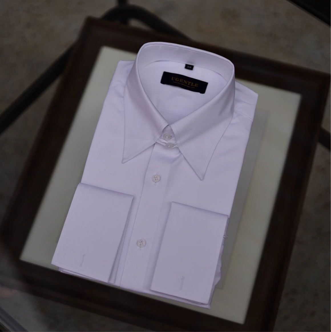 Snap-Tab Collar French Cuff Shirt — Elegant White
